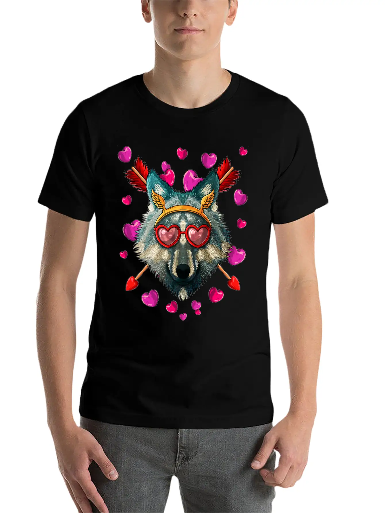 Wolf Valentines Day Animal Face Heart Glass Love A Lightweight Cotton T-Shirt – Daily Comfort Graphic Shirt