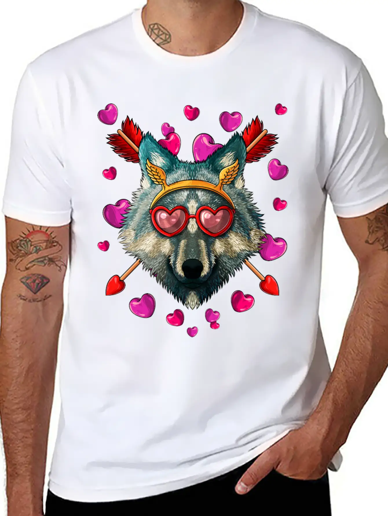 Wolf Valentines Day Animal Face Heart Glass Love A Lightweight Cotton T-Shirt – Daily Comfort Graphic Shirt