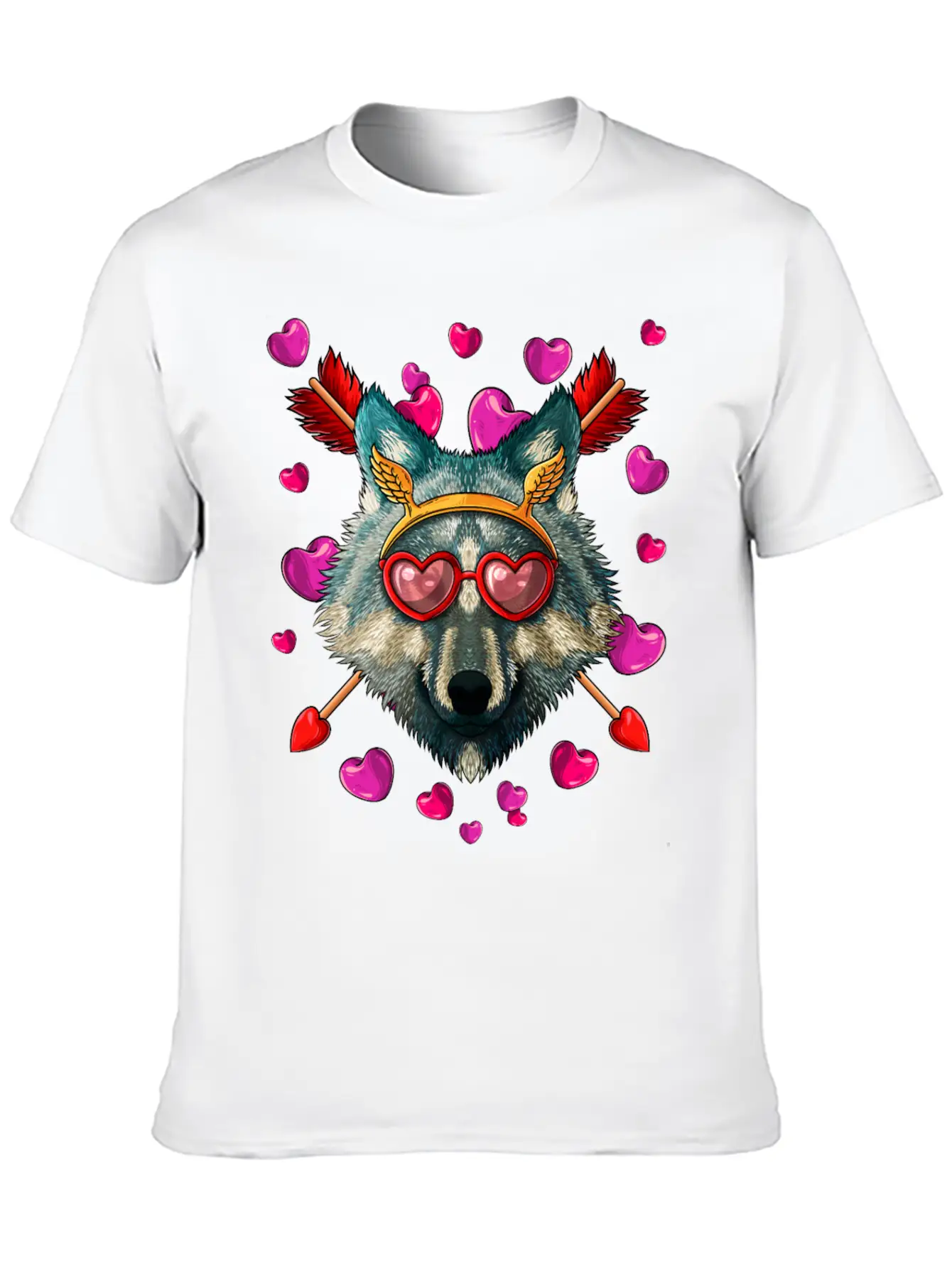 Wolf Valentines Day Animal Face Heart Glass Love A Lightweight Cotton T-Shirt – Daily Comfort Graphic Shirt