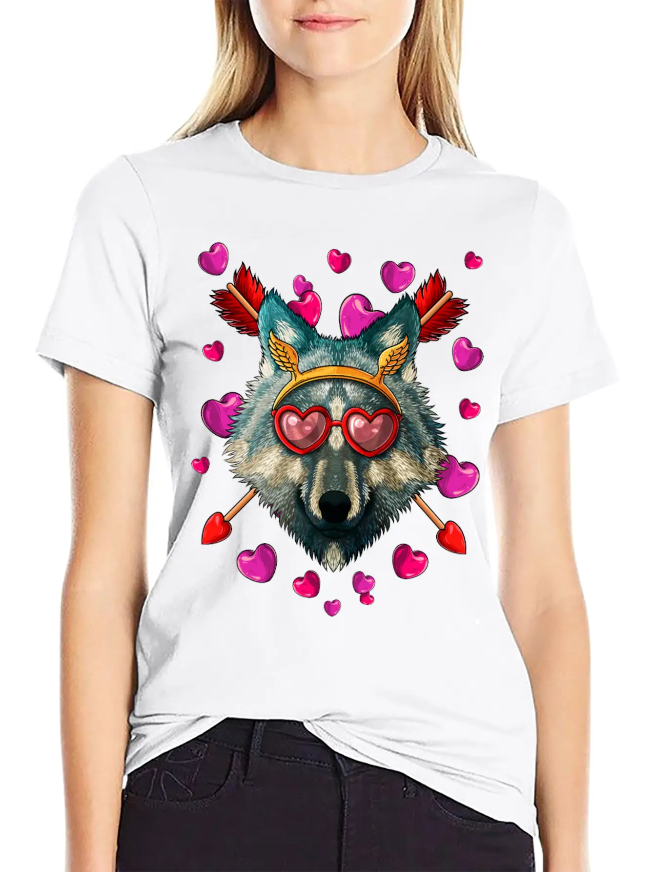 Wolf Valentines Day Animal Face Heart Glass Love A Lightweight Cotton T-Shirt – Daily Comfort Graphic Shirt