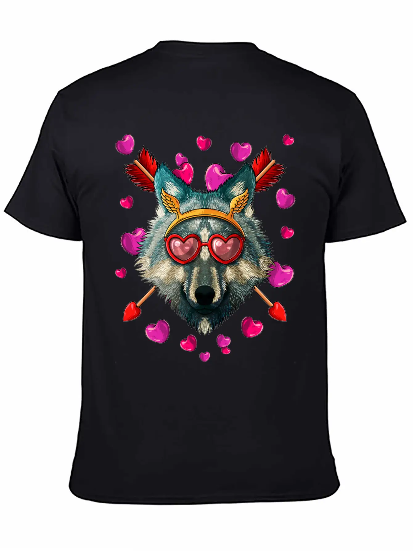 Wolf Valentines Day Animal Face Heart Glass Love A Lightweight Cotton T-Shirt – Daily Comfort Graphic Shirt