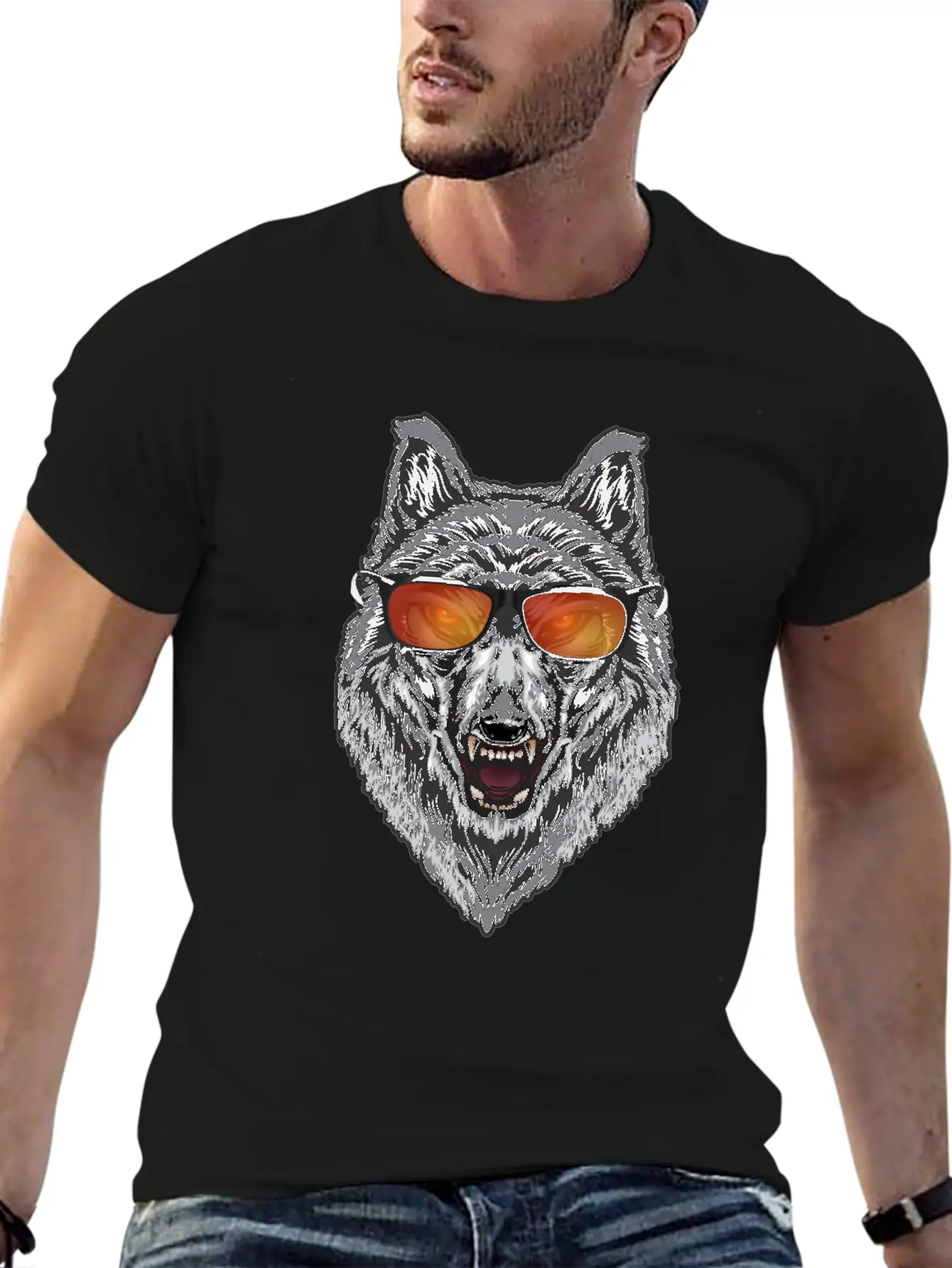 Wolf With Sunglasses Wolf Lover Shirt Lightweight Cotton T-Shirt – Daily Comfort Graphic Shirt
