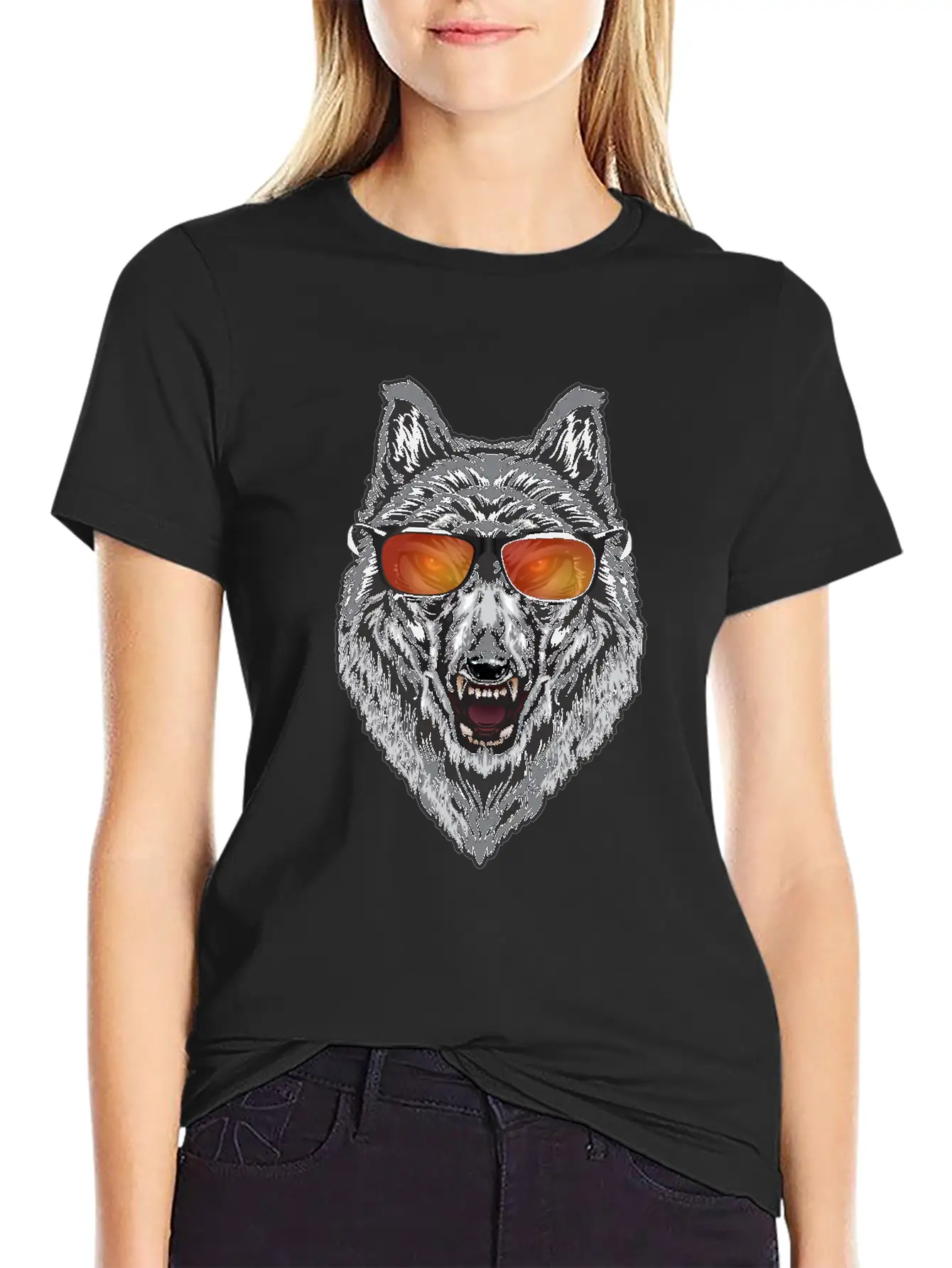 Wolf With Sunglasses Wolf Lover Shirt Lightweight Cotton T-Shirt – Daily Comfort Graphic Shirt