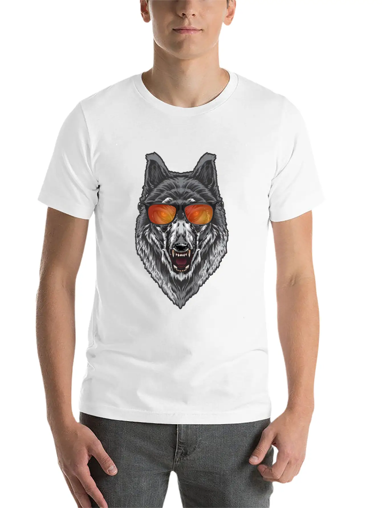 Wolf With Sunglasses Wolf Lover Shirt Lightweight Cotton T-Shirt – Daily Comfort Graphic Shirt