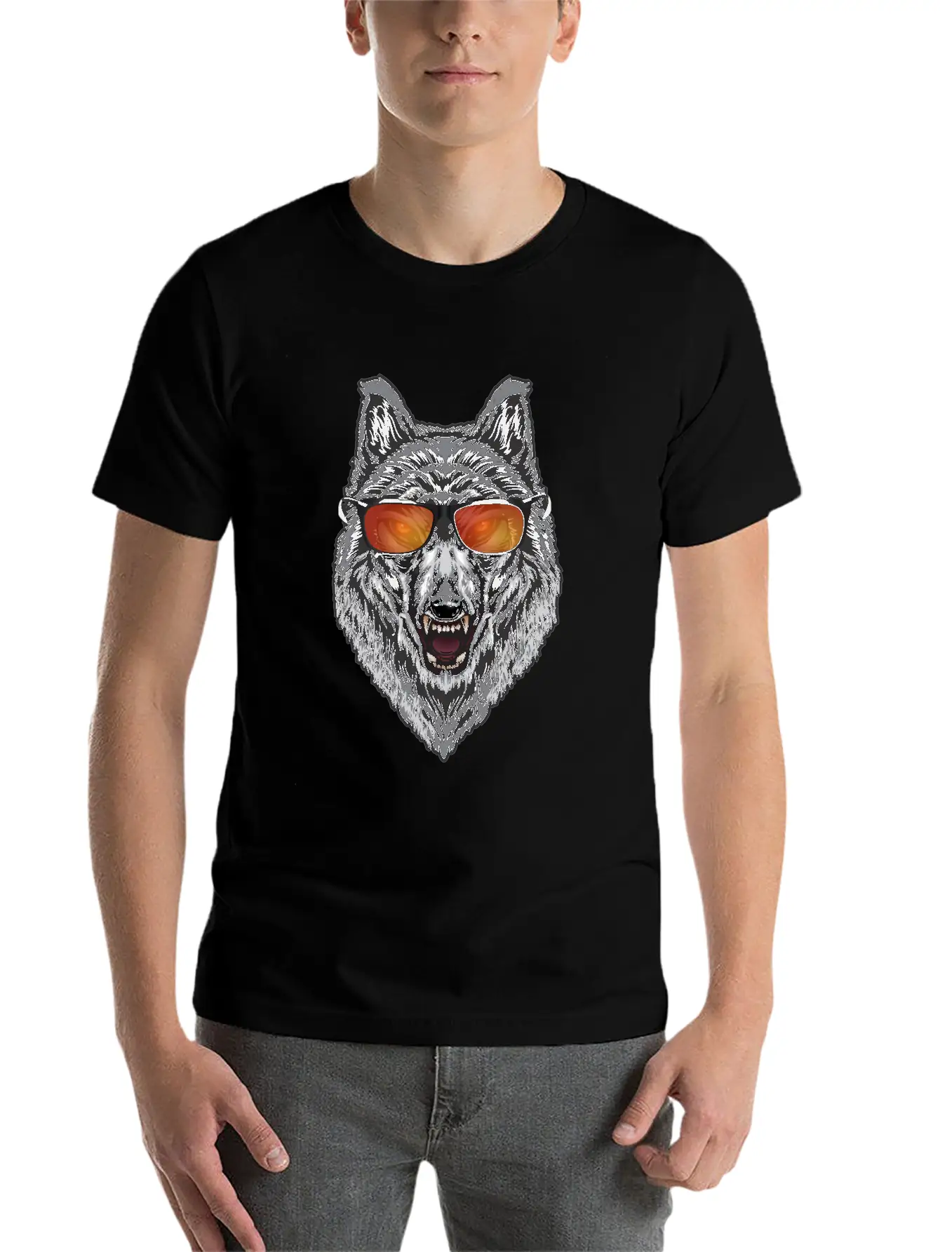 Wolf With Sunglasses Wolf Lover Shirt Lightweight Cotton T-Shirt – Daily Comfort Graphic Shirt