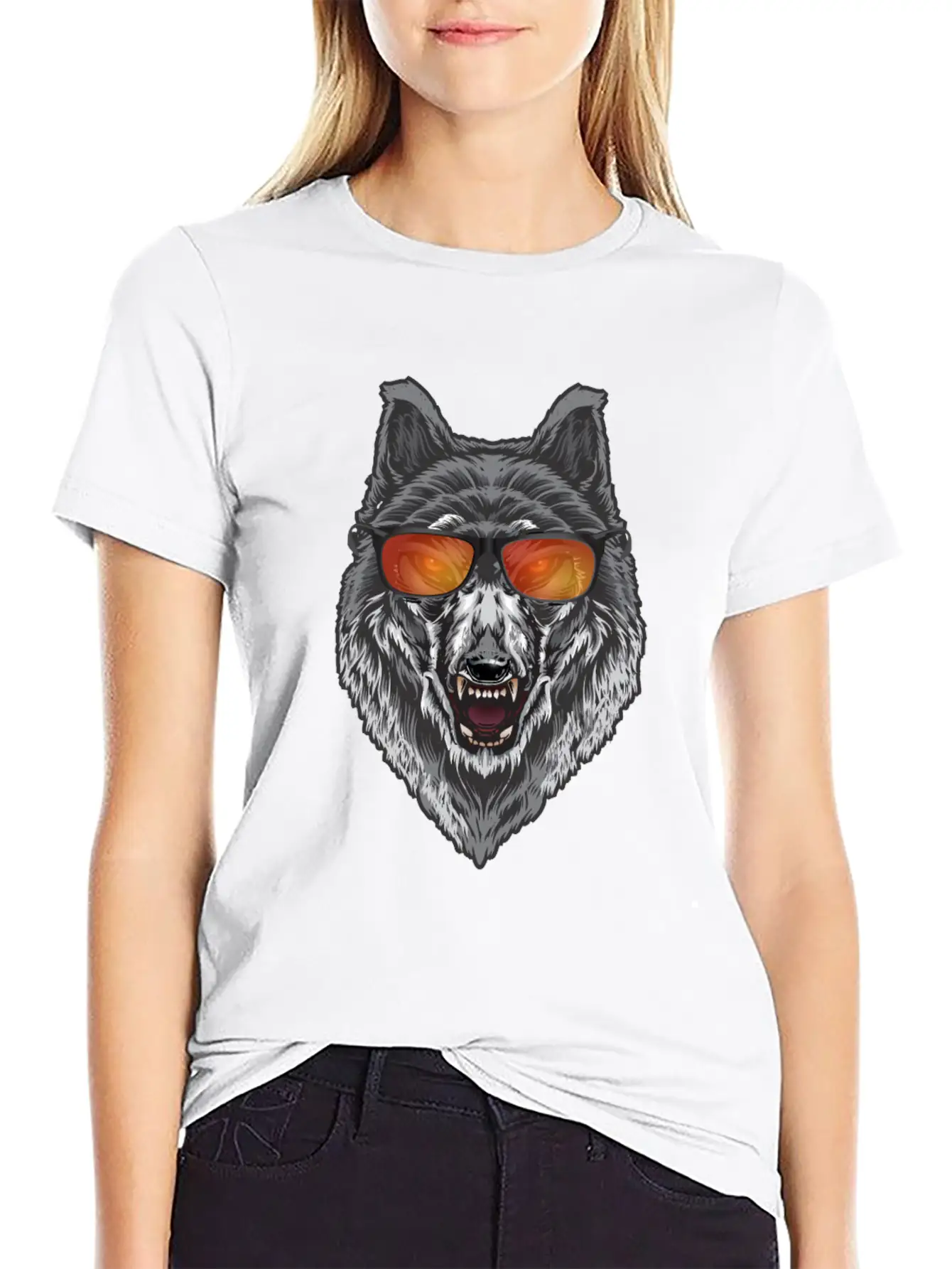 Wolf With Sunglasses Wolf Lover Shirt Lightweight Cotton T-Shirt – Daily Comfort Graphic Shirt