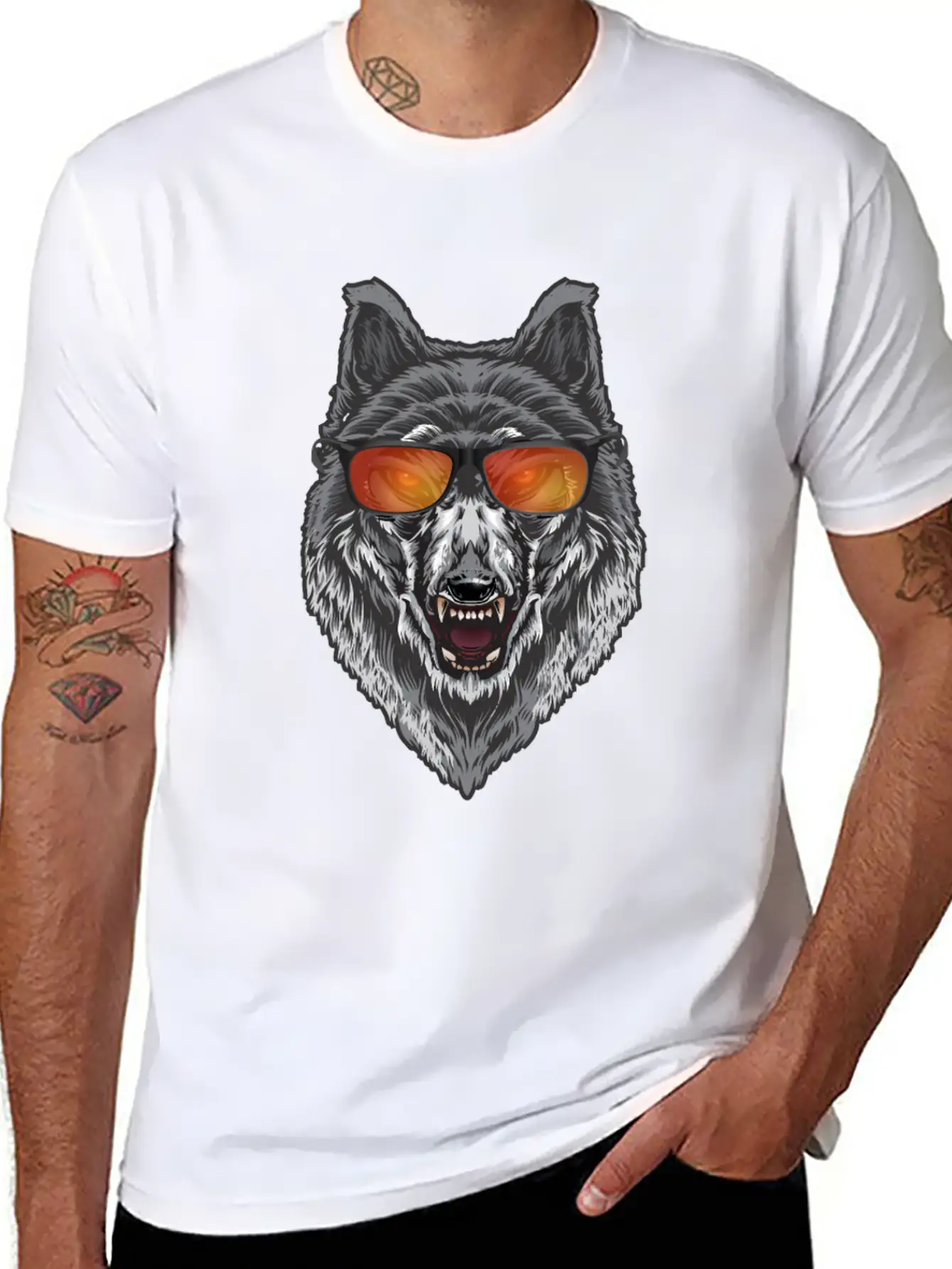 Wolf With Sunglasses Wolf Lover Shirt Lightweight Cotton T-Shirt – Daily Comfort Graphic Shirt