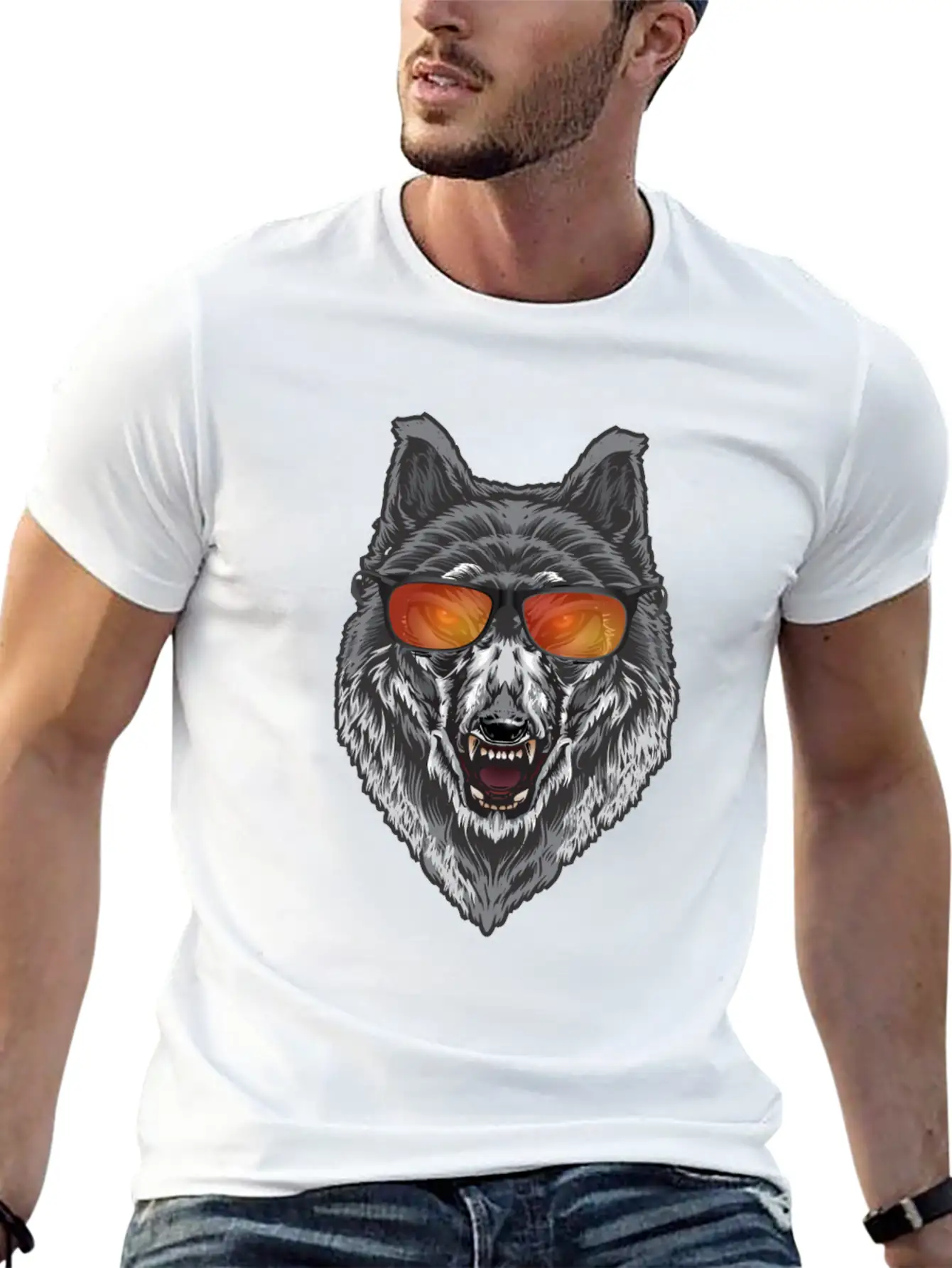 Wolf With Sunglasses Wolf Lover Shirt Lightweight Cotton T-Shirt – Daily Comfort Graphic Shirt