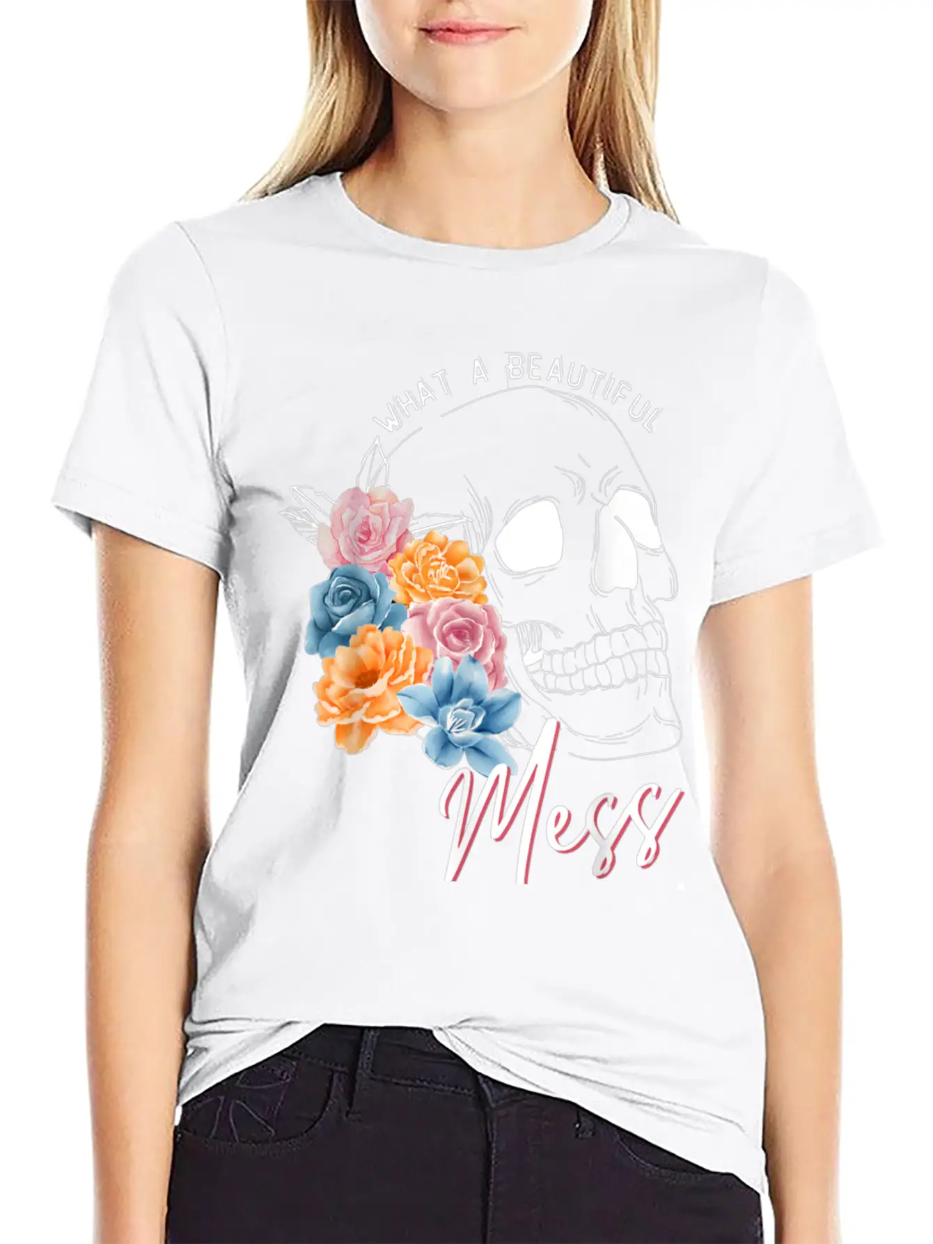 Womens Clothing Colorful Flowers Stylish Everyday T-Shirt – Unisex Basic Cotton Tee