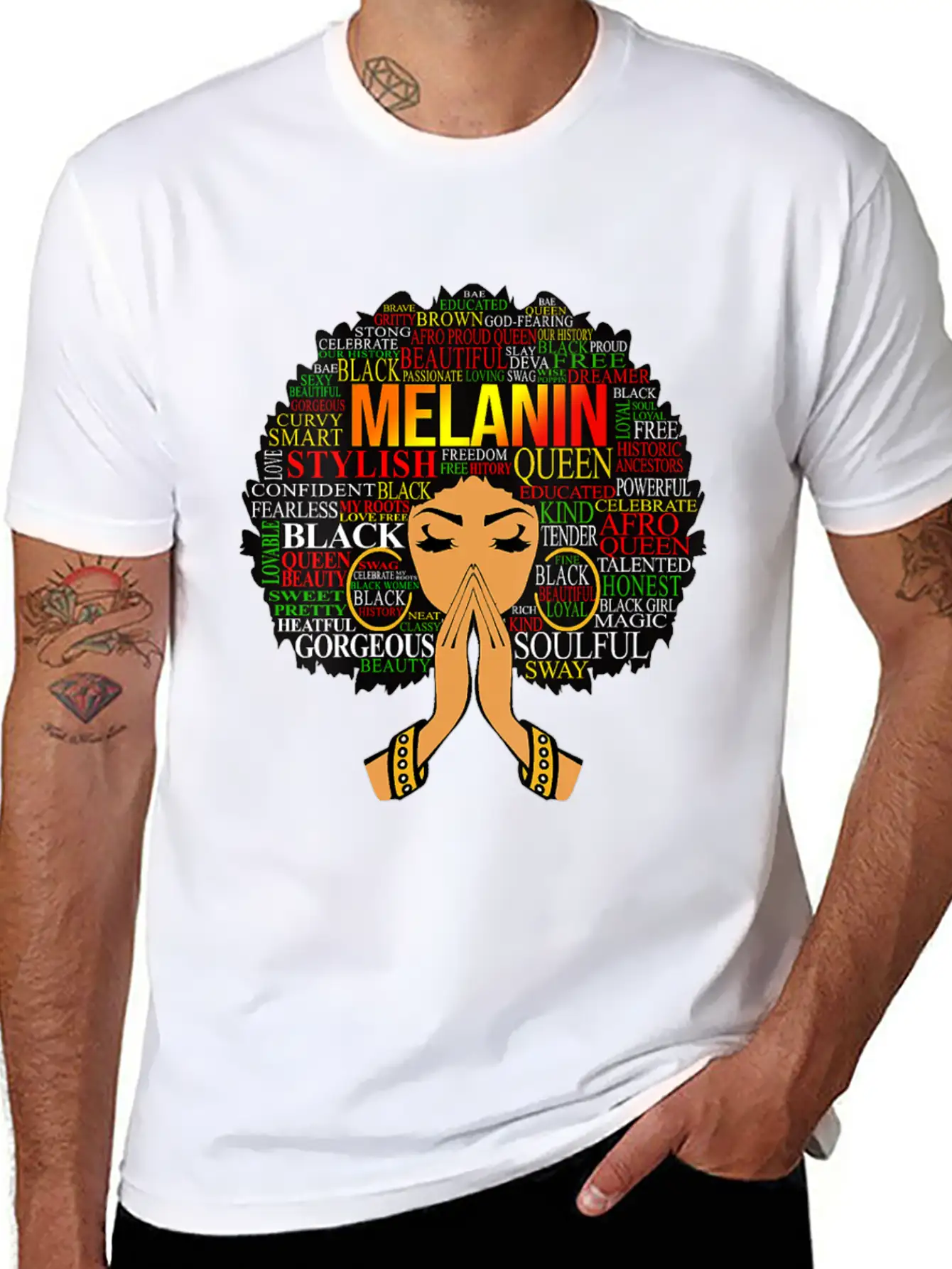 Womens Melanin Words Art Afro Natural Hair Black W Lightweight Cotton T-Shirt – Daily Comfort Graphic Shirt