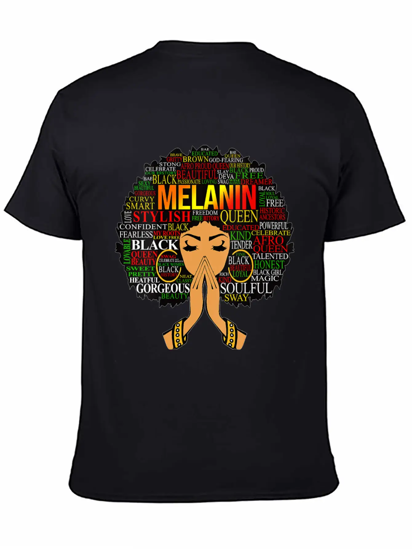 Womens Melanin Words Art Afro Natural Hair Black W Lightweight Cotton T-Shirt – Daily Comfort Graphic Shirt