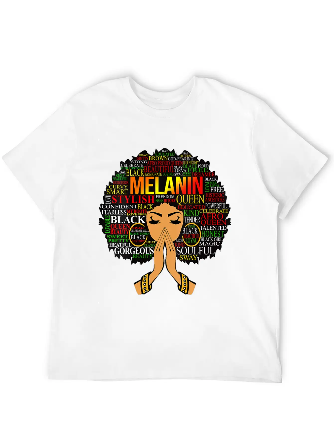 Womens Melanin Words Art Afro Natural Hair Black W Lightweight Cotton T-Shirt – Daily Comfort Graphic Shirt