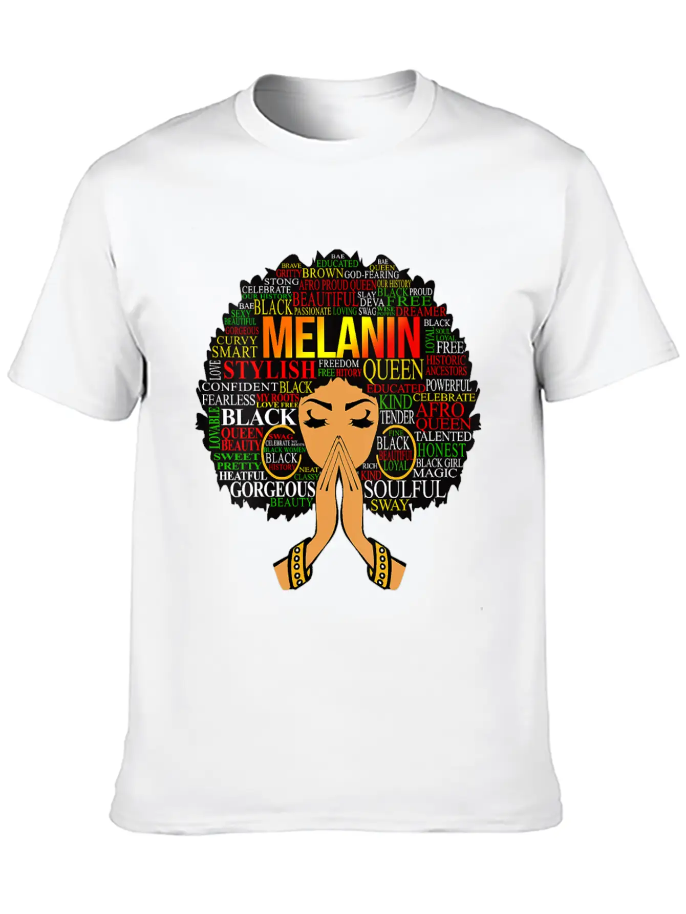 Womens Melanin Words Art Afro Natural Hair Black W Lightweight Cotton T-Shirt – Daily Comfort Graphic Shirt