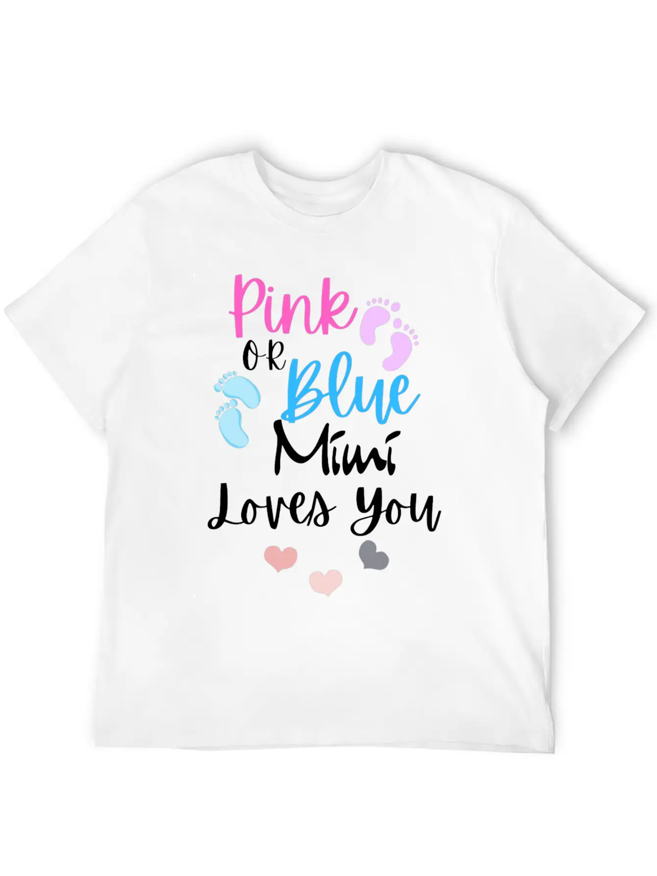 Womens Pink Or Blue Mimi Loves You Gender Reveal, Stylish Everyday T-Shirt – Unisex Basic Cotton Tee