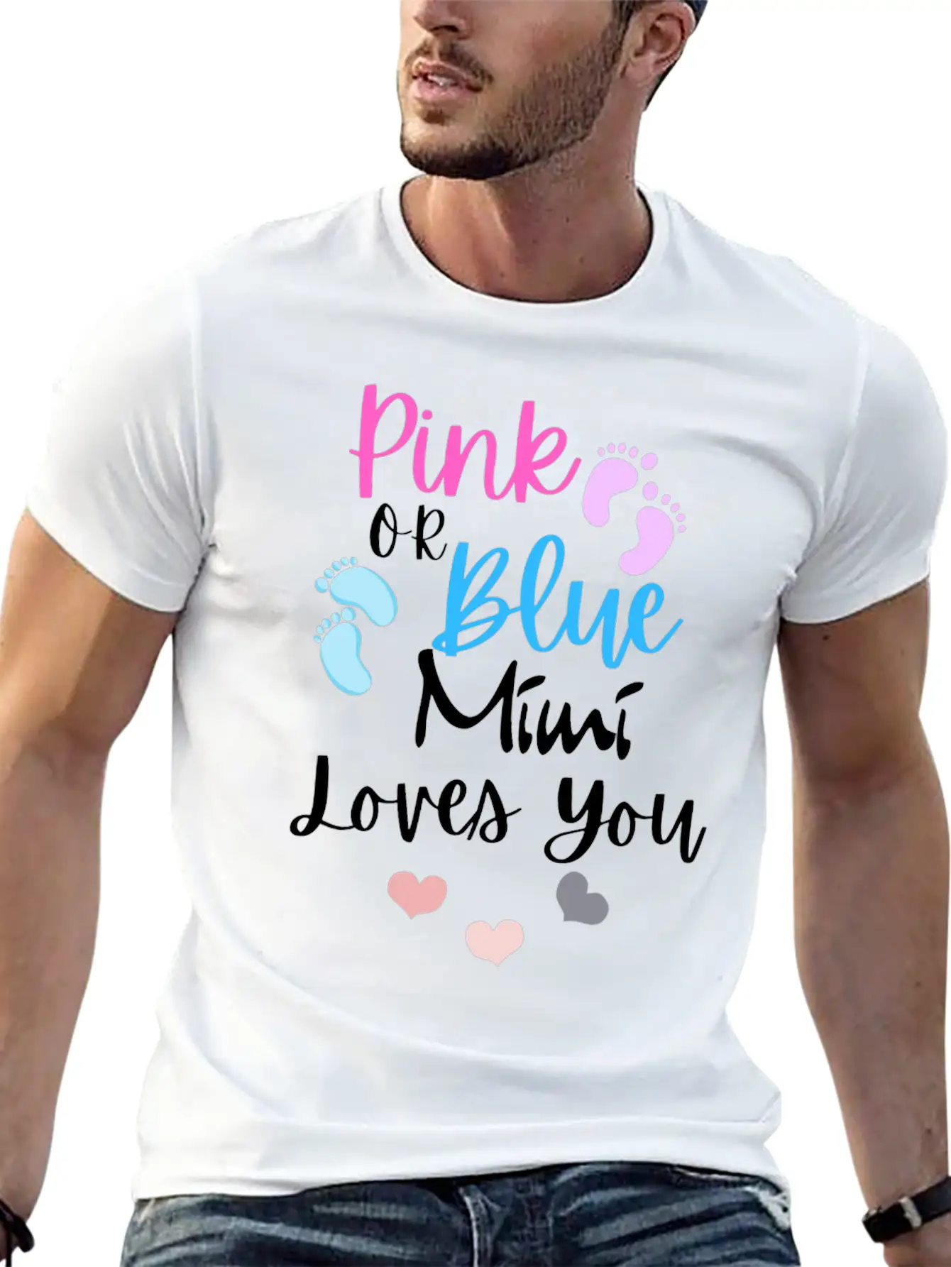 Womens Pink Or Blue Mimi Loves You Gender Reveal, Stylish Everyday T-Shirt – Unisex Basic Cotton Tee