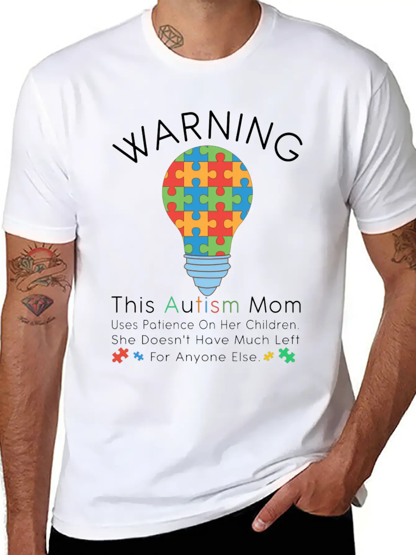 Womens Warning This Autism Mom Uses Patience In Lightweight Cotton T-Shirt – Daily Comfort Graphic Shirt