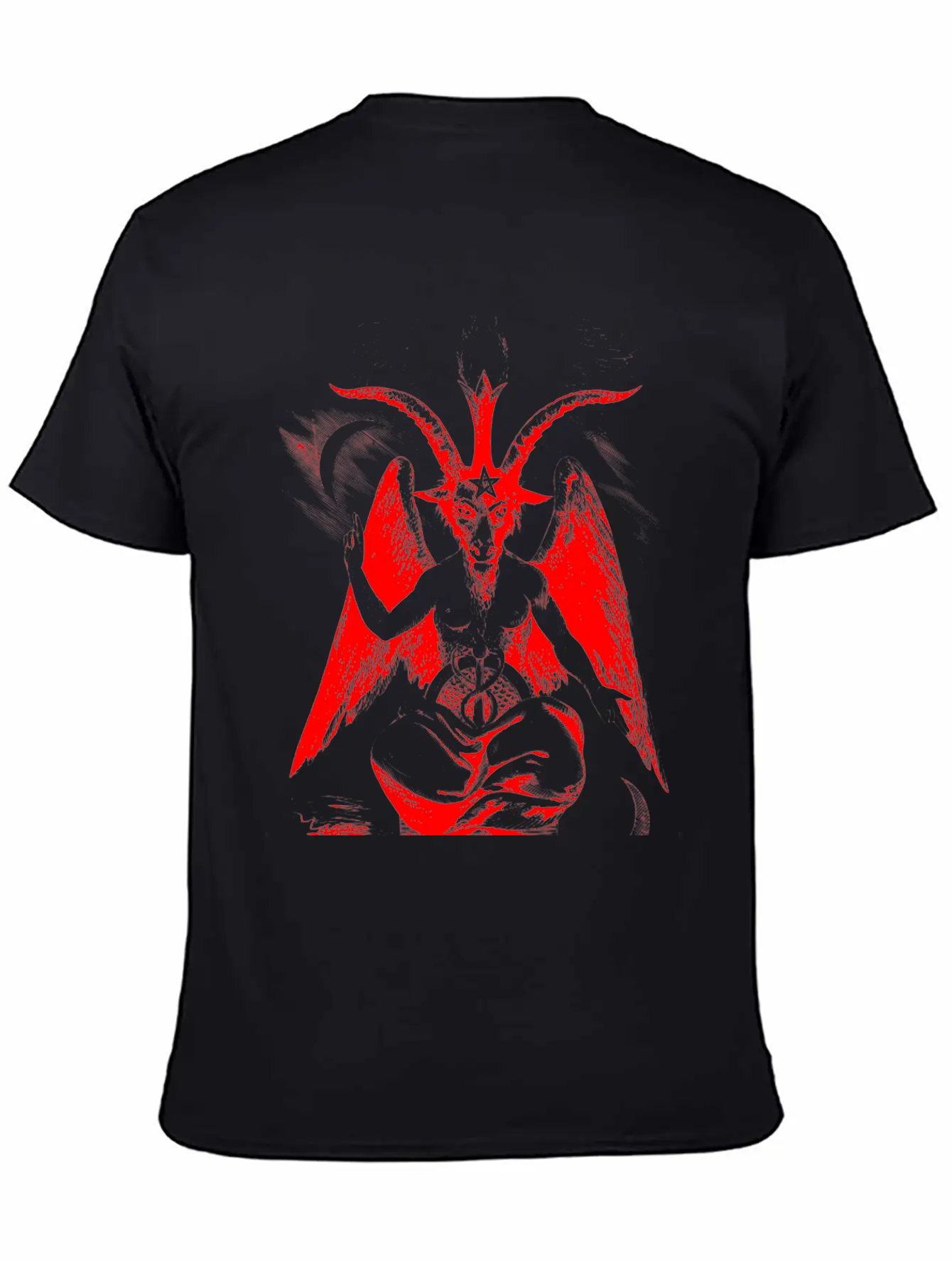 Woodcut, Baphomet - Red Basic Graphic T-Shirt – Daily Comfort In Soft Cotton