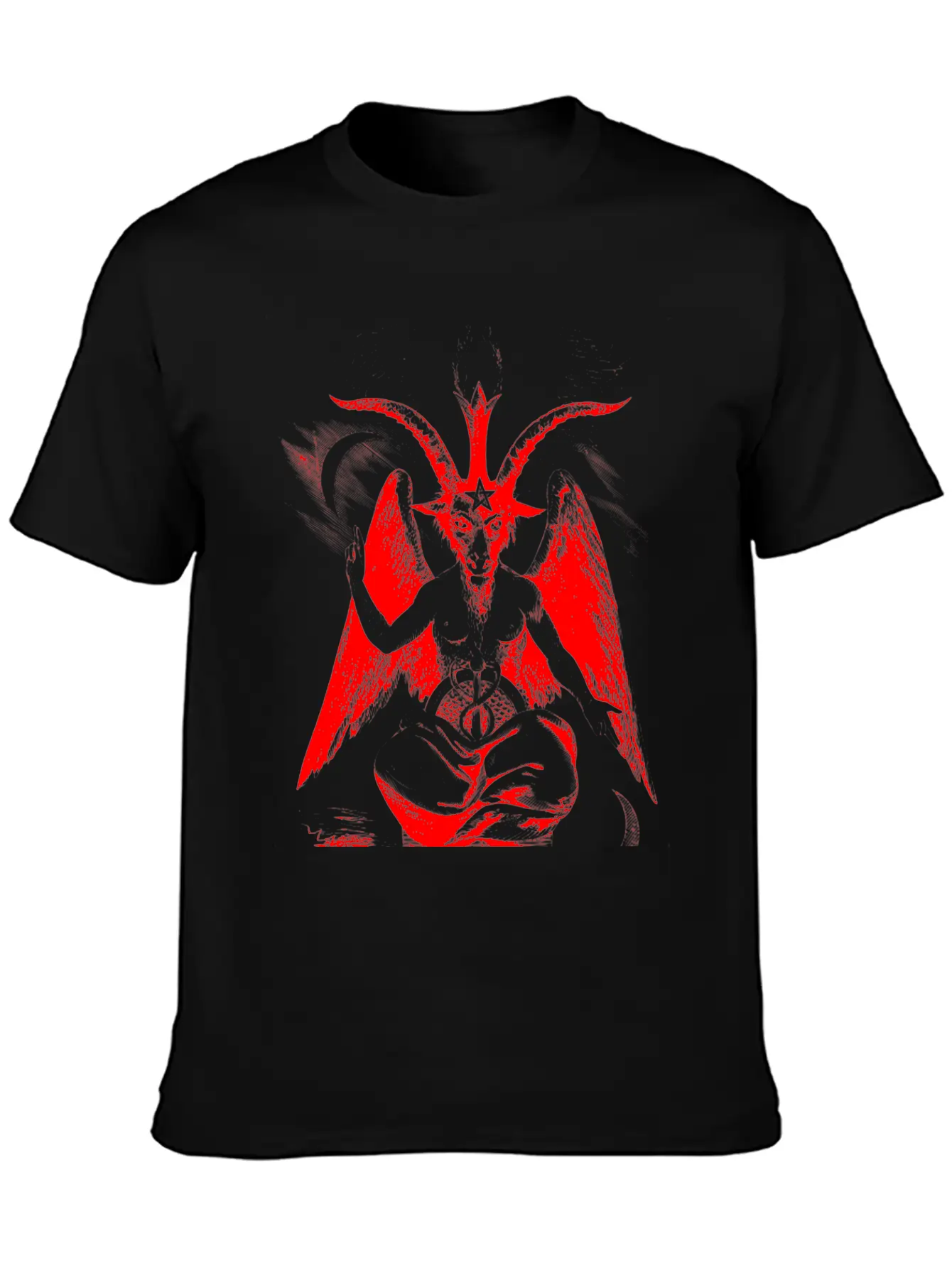 Woodcut, Baphomet - Red Basic Graphic T-Shirt – Daily Comfort In Soft Cotton