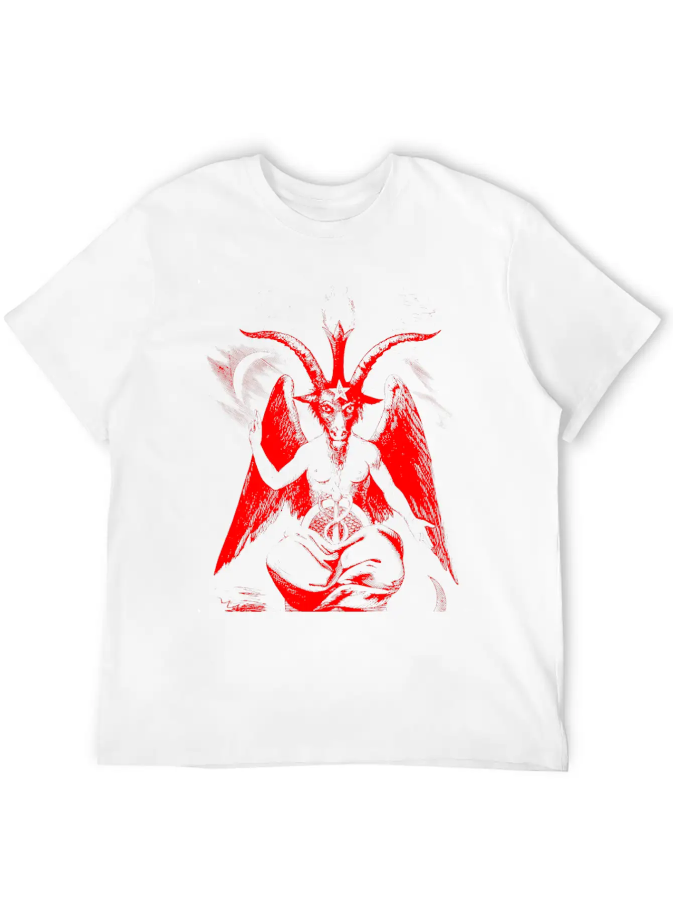 Woodcut, Baphomet - Red Basic Graphic T-Shirt – Daily Comfort In Soft Cotton