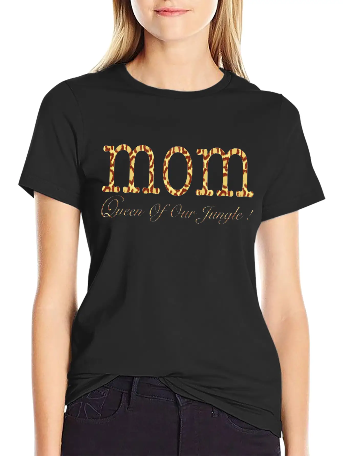 Wordtease MOM Queen Of Our Jungle ! Leopard Lightweight Cotton T-Shirt – Daily Comfort Graphic Shirt