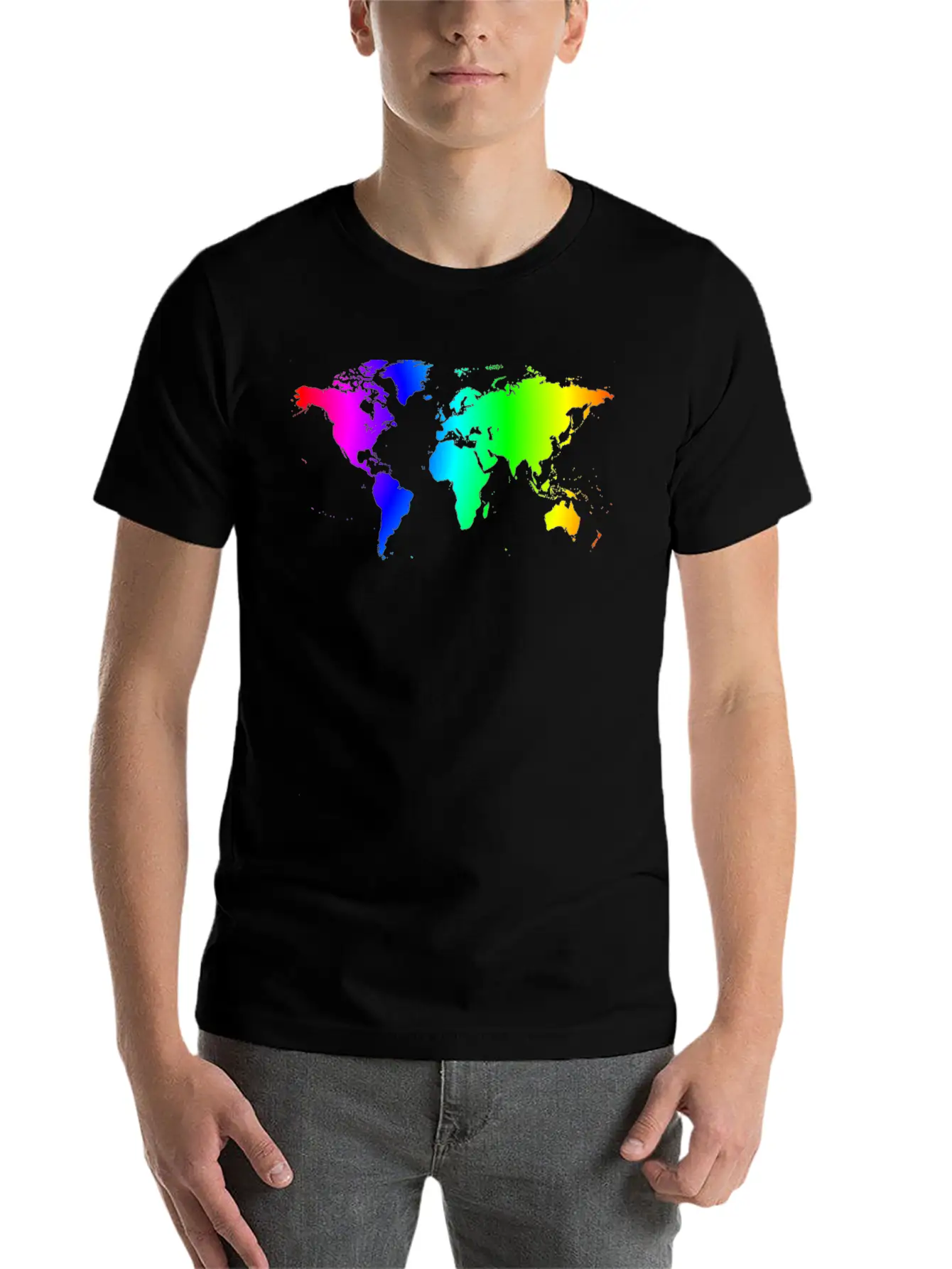 Worldmap Color Gradient Lightweight Cotton T-Shirt – Daily Comfort Graphic Shirt