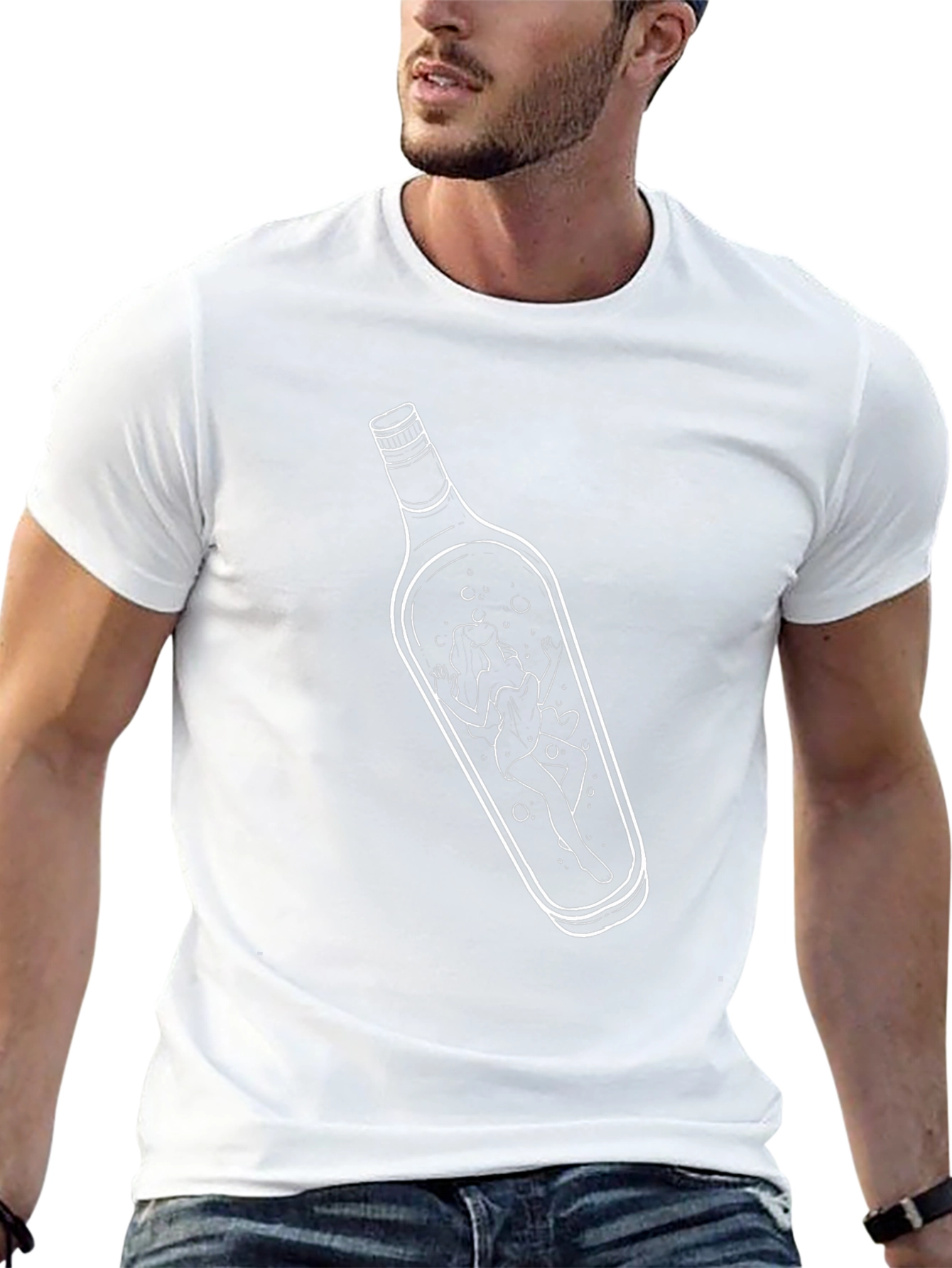 Unique Bottle Graphic Tee - Black Cotton T-Shirt
