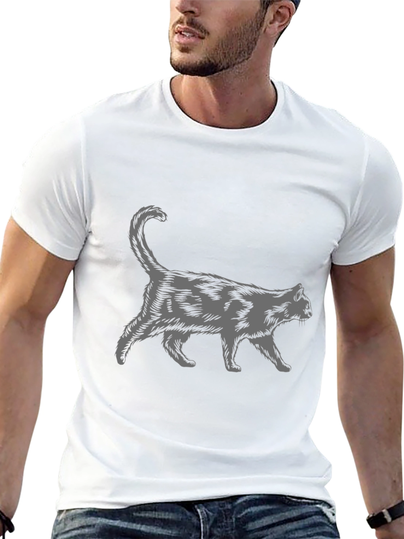 Walking Cat Graphic Print Tee - Unisex