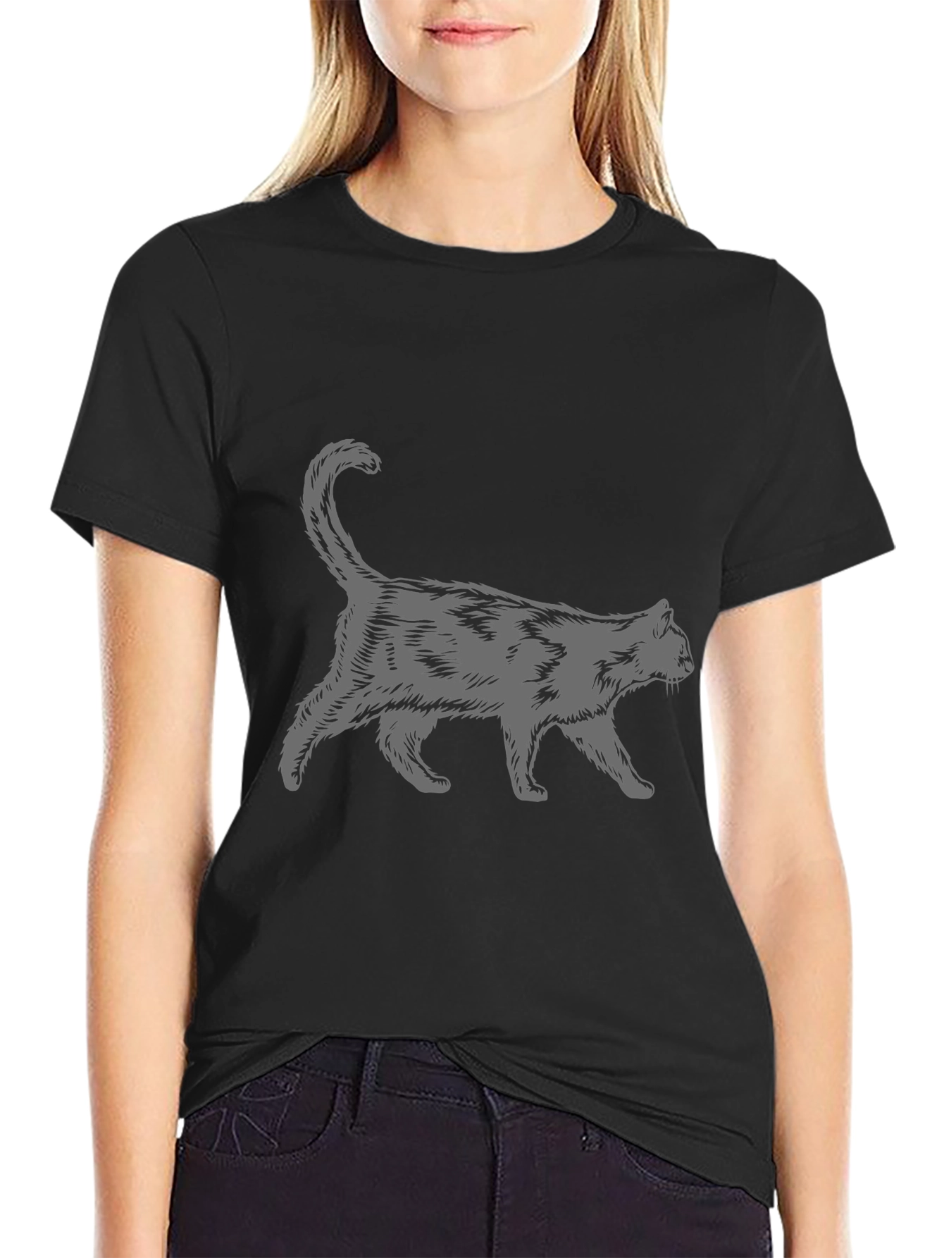 Walking Cat Graphic Print Tee - Unisex
