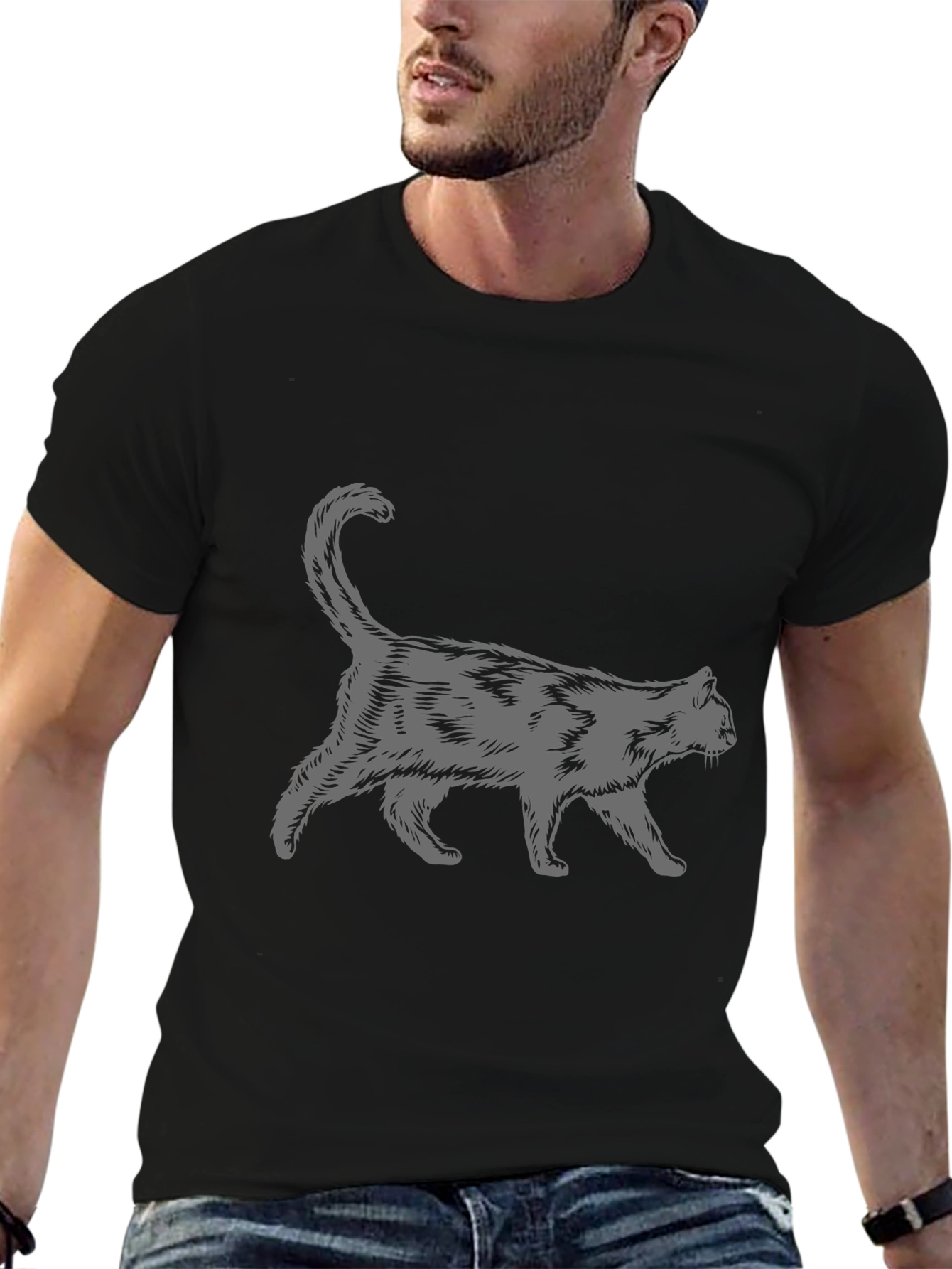 Walking Cat Graphic Print Tee - Unisex