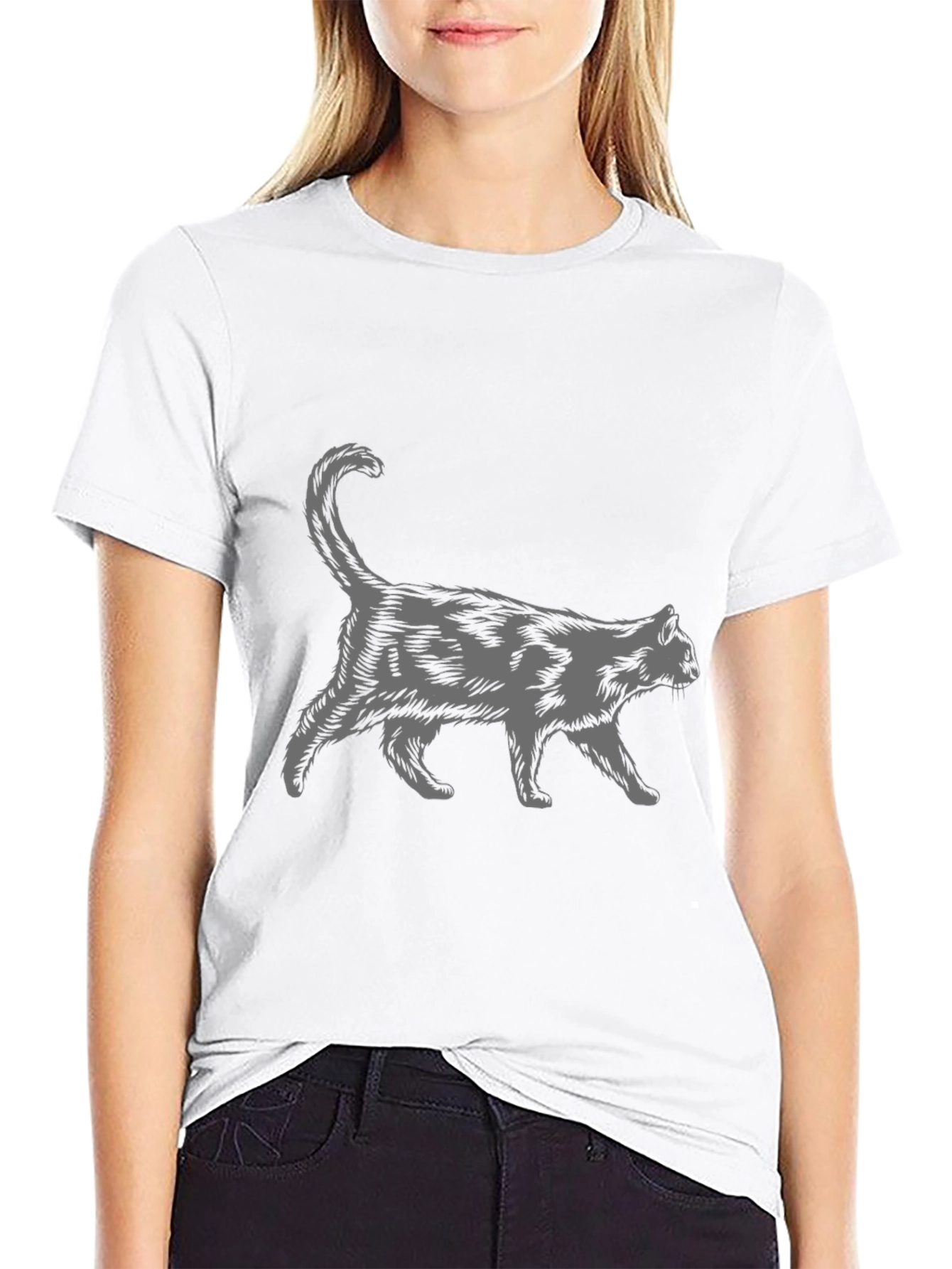 Walking Cat Graphic Print Tee - Unisex