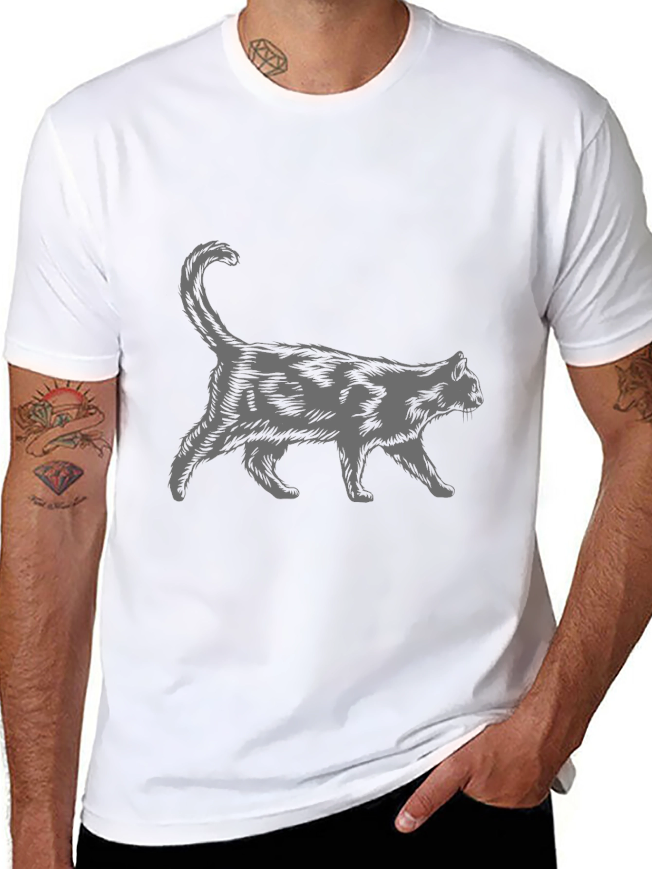 Walking Cat Graphic Print Tee - Unisex
