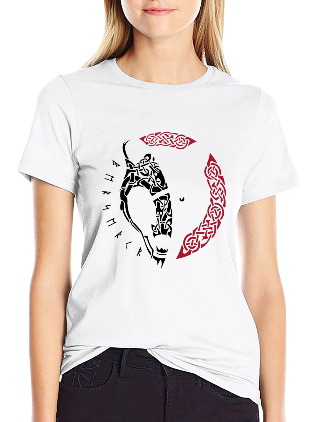 Viking Wolf Tattoo Graphic Tee - Black
