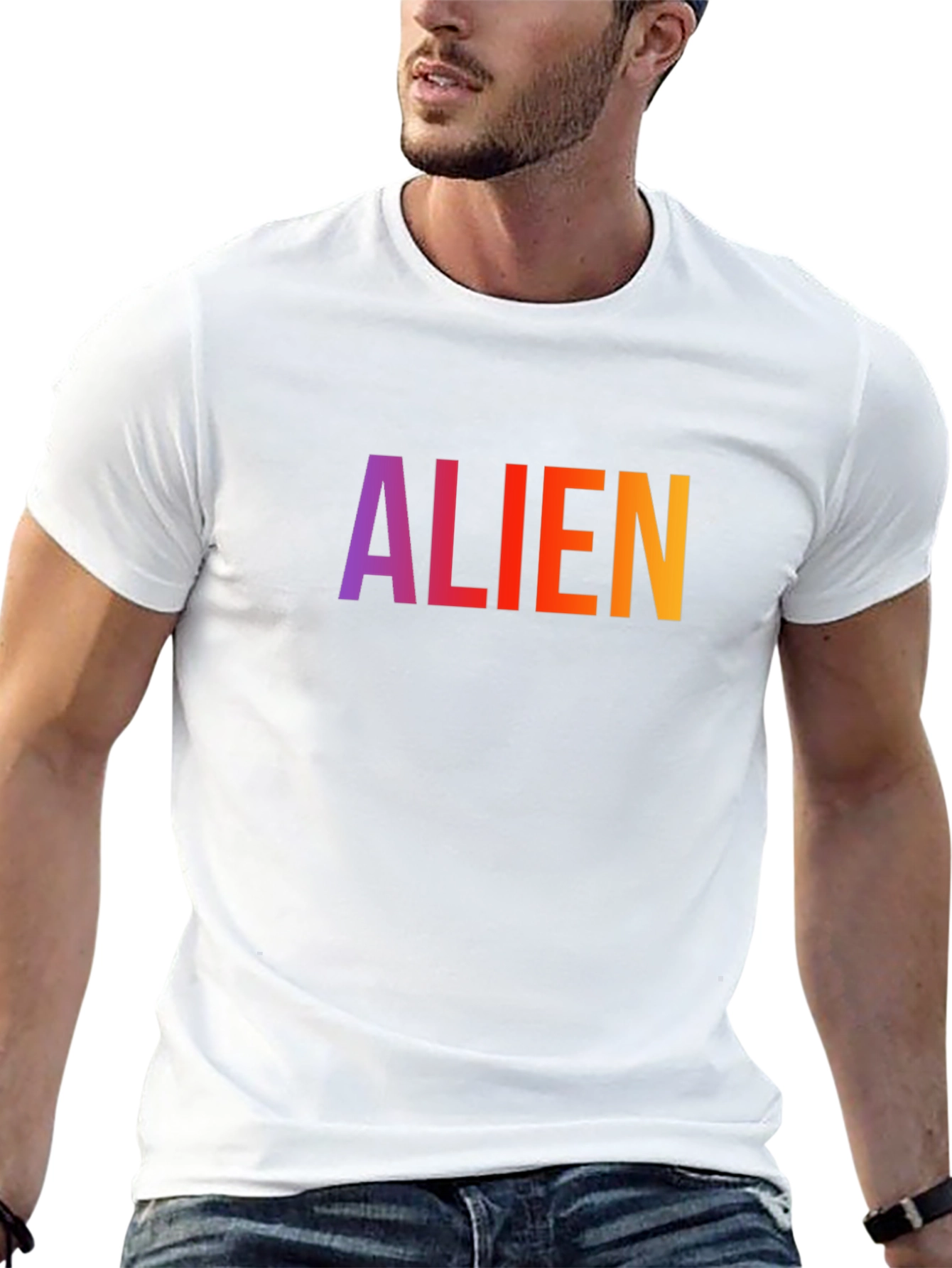Alien Graphic Print T-Shirt - Casual Crew Neck Tee