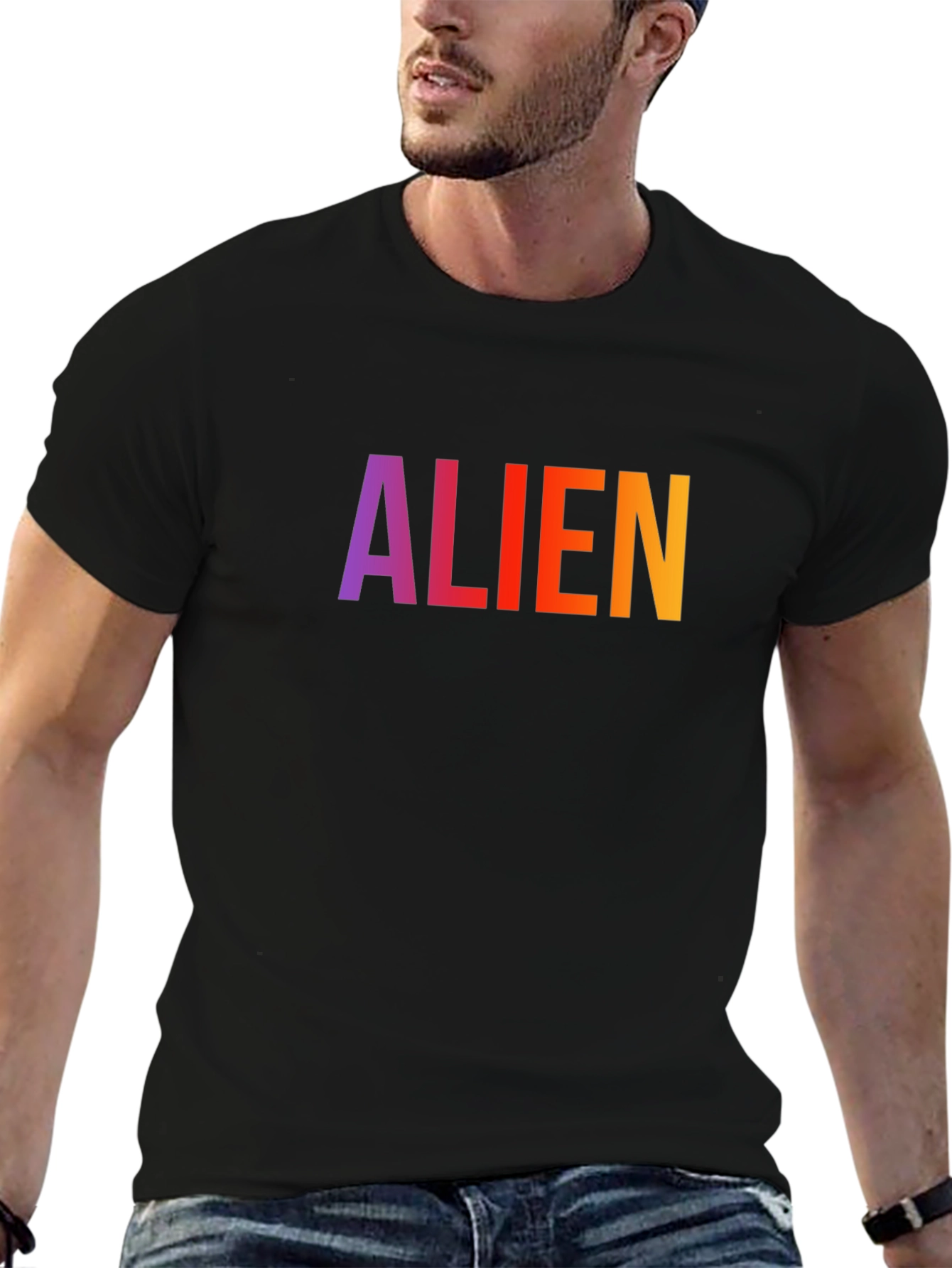 Alien Graphic Print T-Shirt - Casual Crew Neck Tee