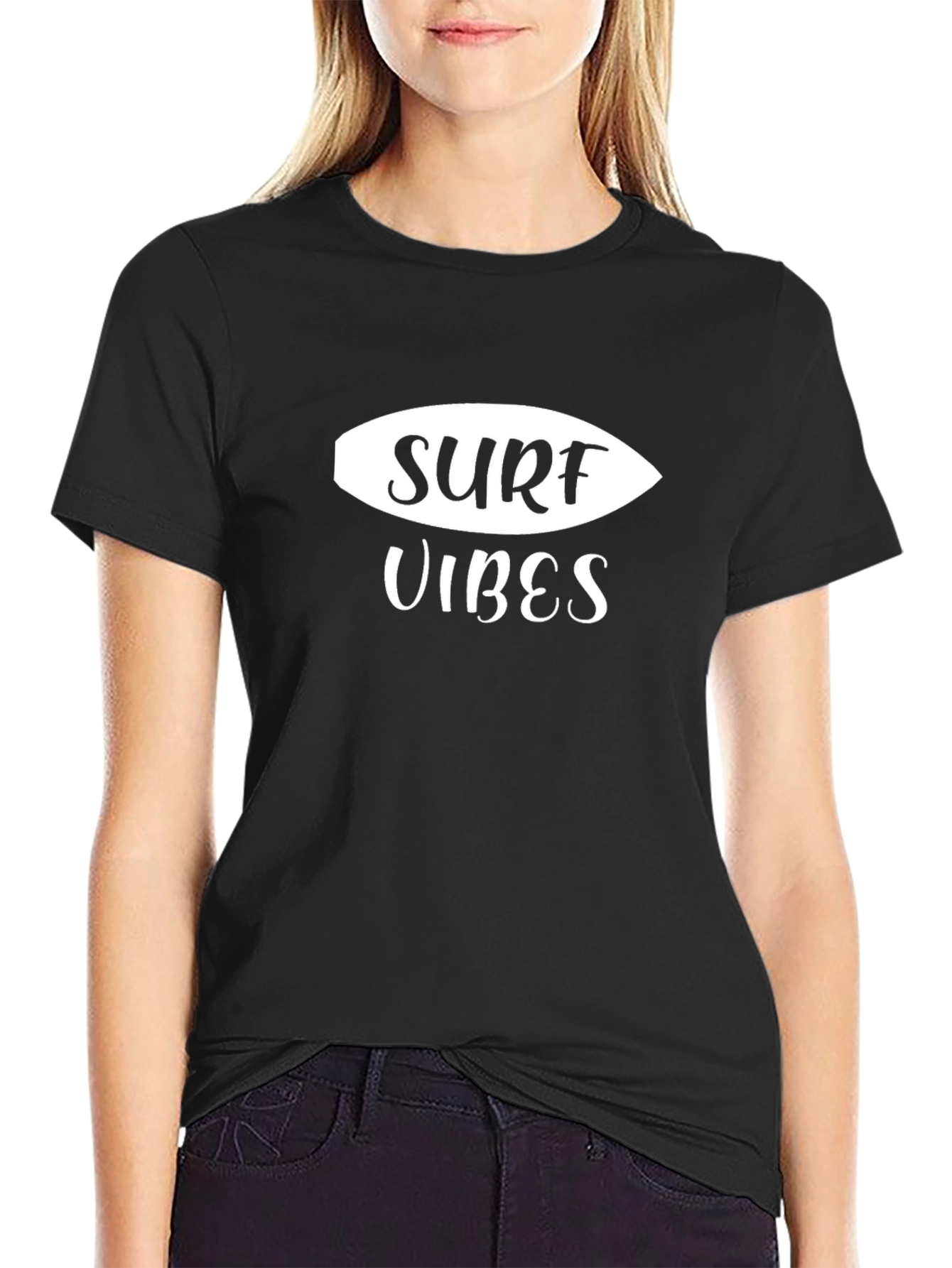 Surf Vibes Graphic Tee - Black Cotton Casual Shirt