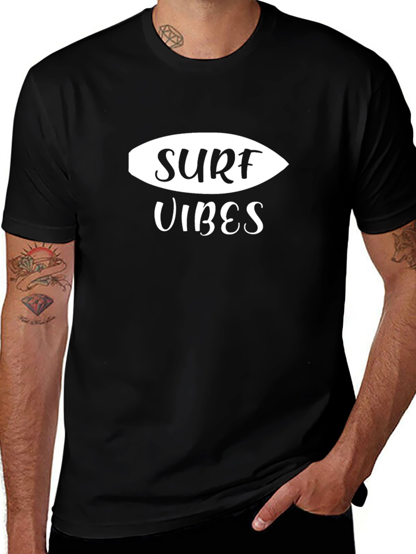 Surf Vibes Graphic Tee - Black Cotton Casual Shirt