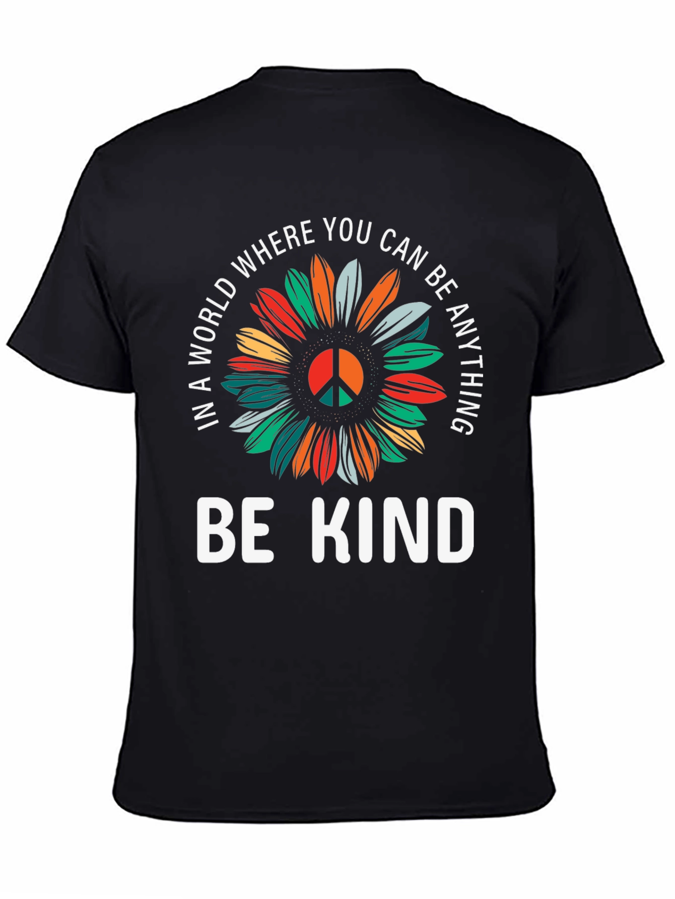 Be Kind Sunflower Graphic Tee - Black Cotton T-Shirt