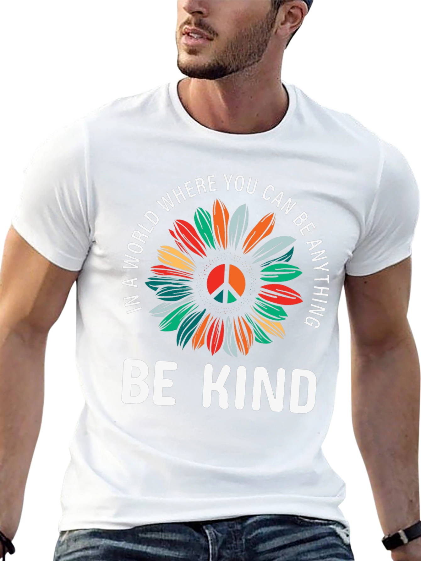Be Kind Sunflower Graphic Tee - Black Cotton T-Shirt