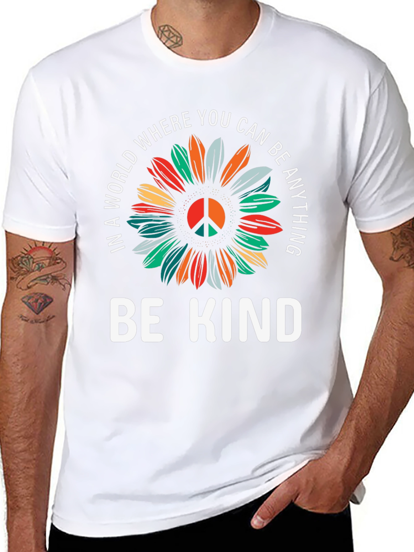 Be Kind Sunflower Graphic Tee - Black Cotton T-Shirt