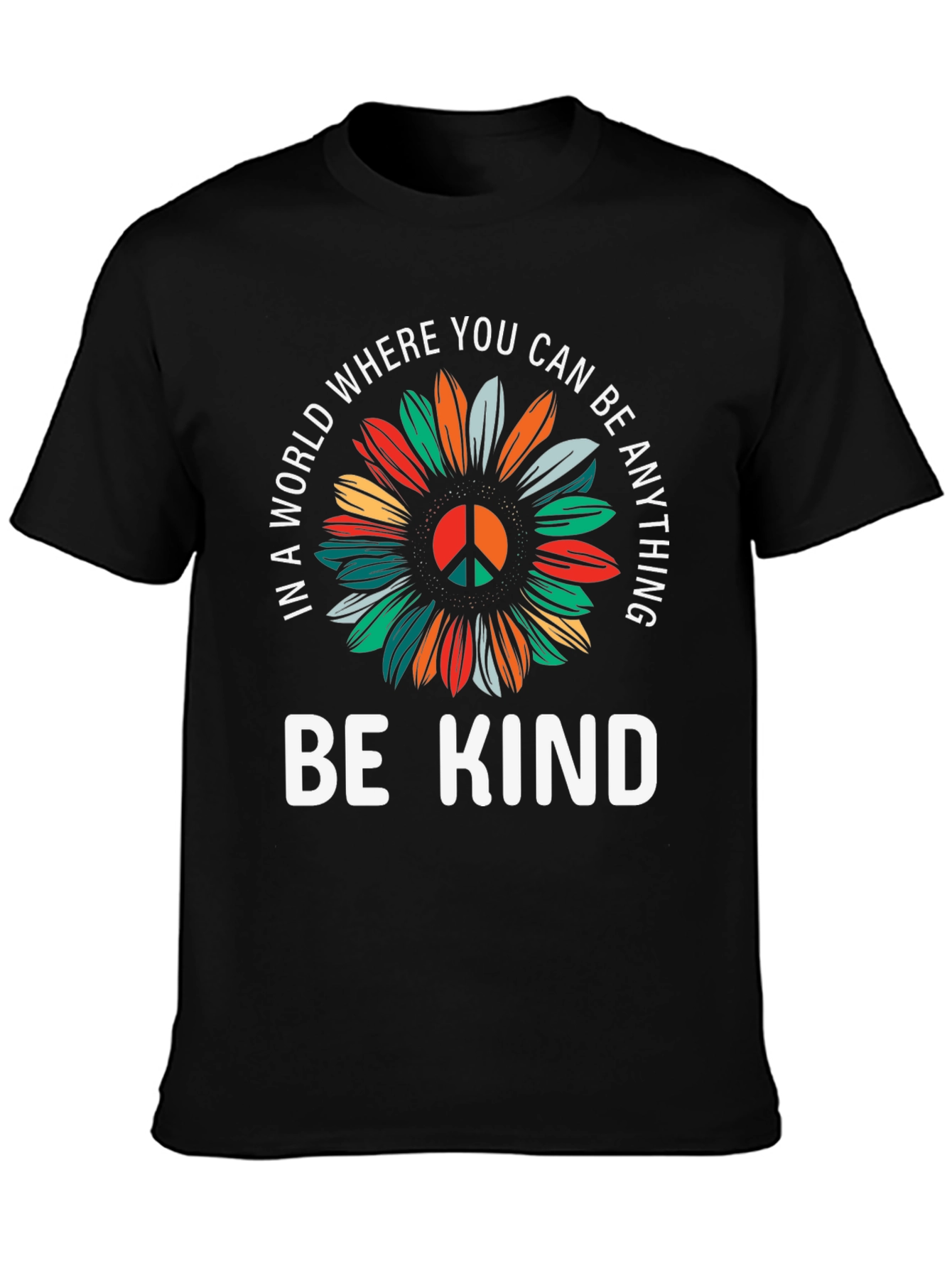 Be Kind Sunflower Graphic Tee - Black Cotton T-Shirt