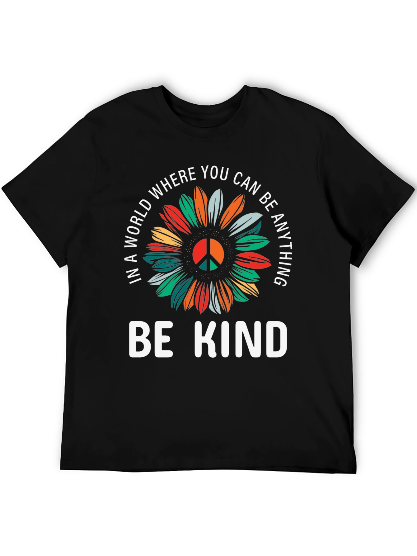 Be Kind Sunflower Graphic Tee - Black Cotton T-Shirt