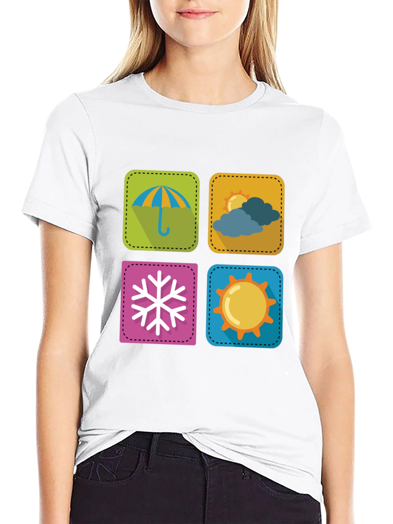 Weather Icon Graphic Print Black T-Shirt