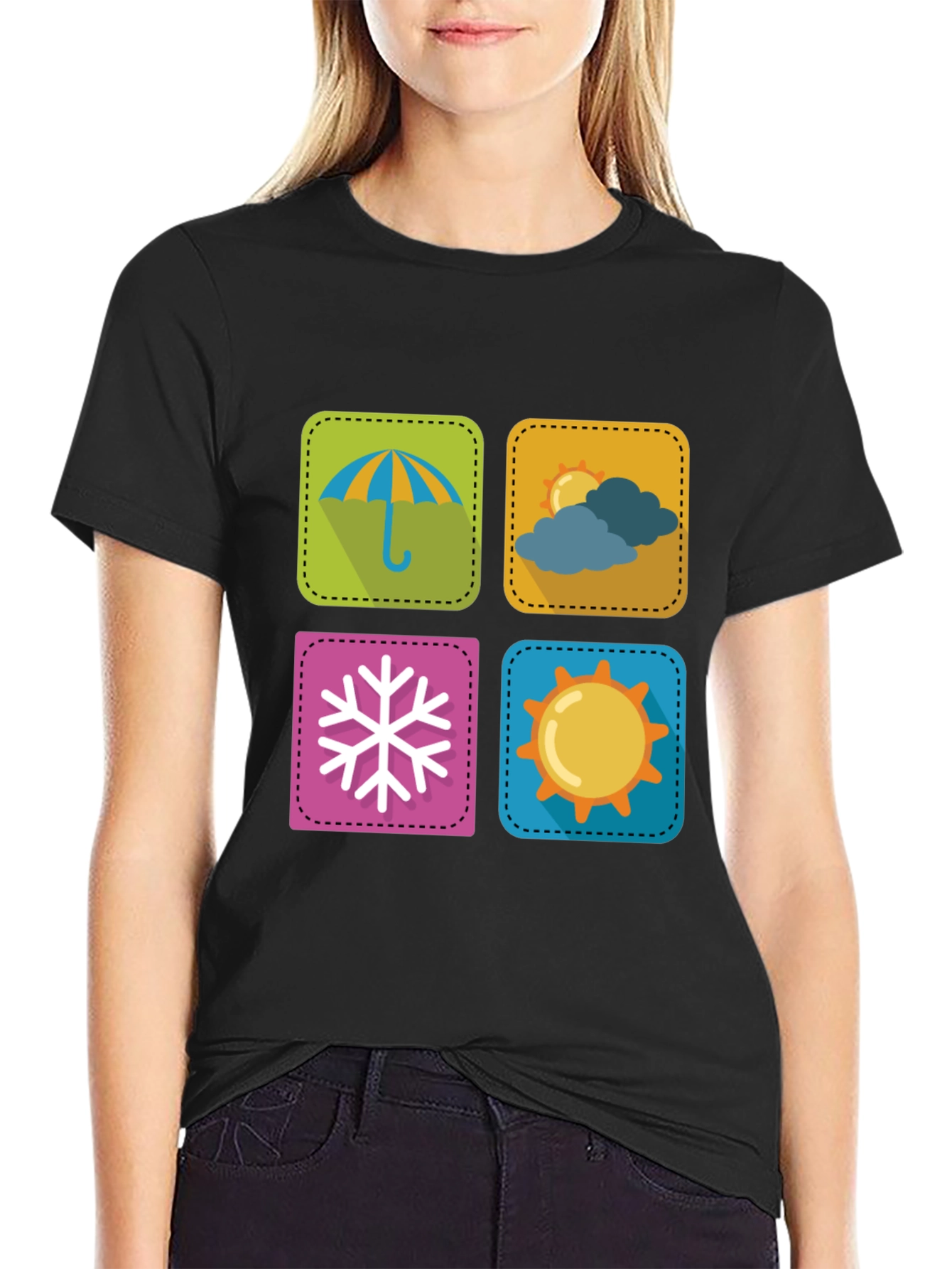 Weather Icon Graphic Print Black T-Shirt