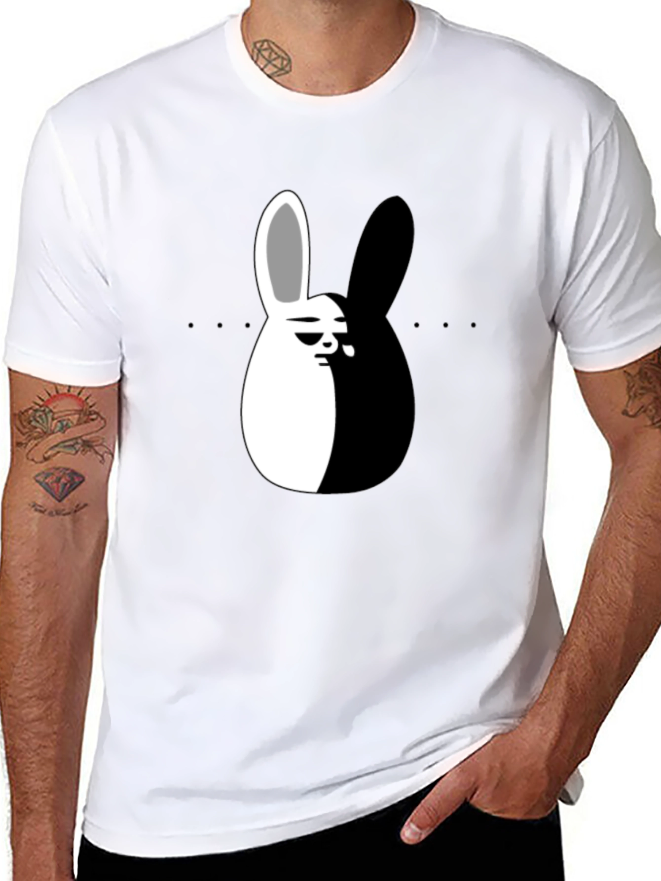Yin Yang Rabbit Graphic T-Shirt - Black Casual Tee