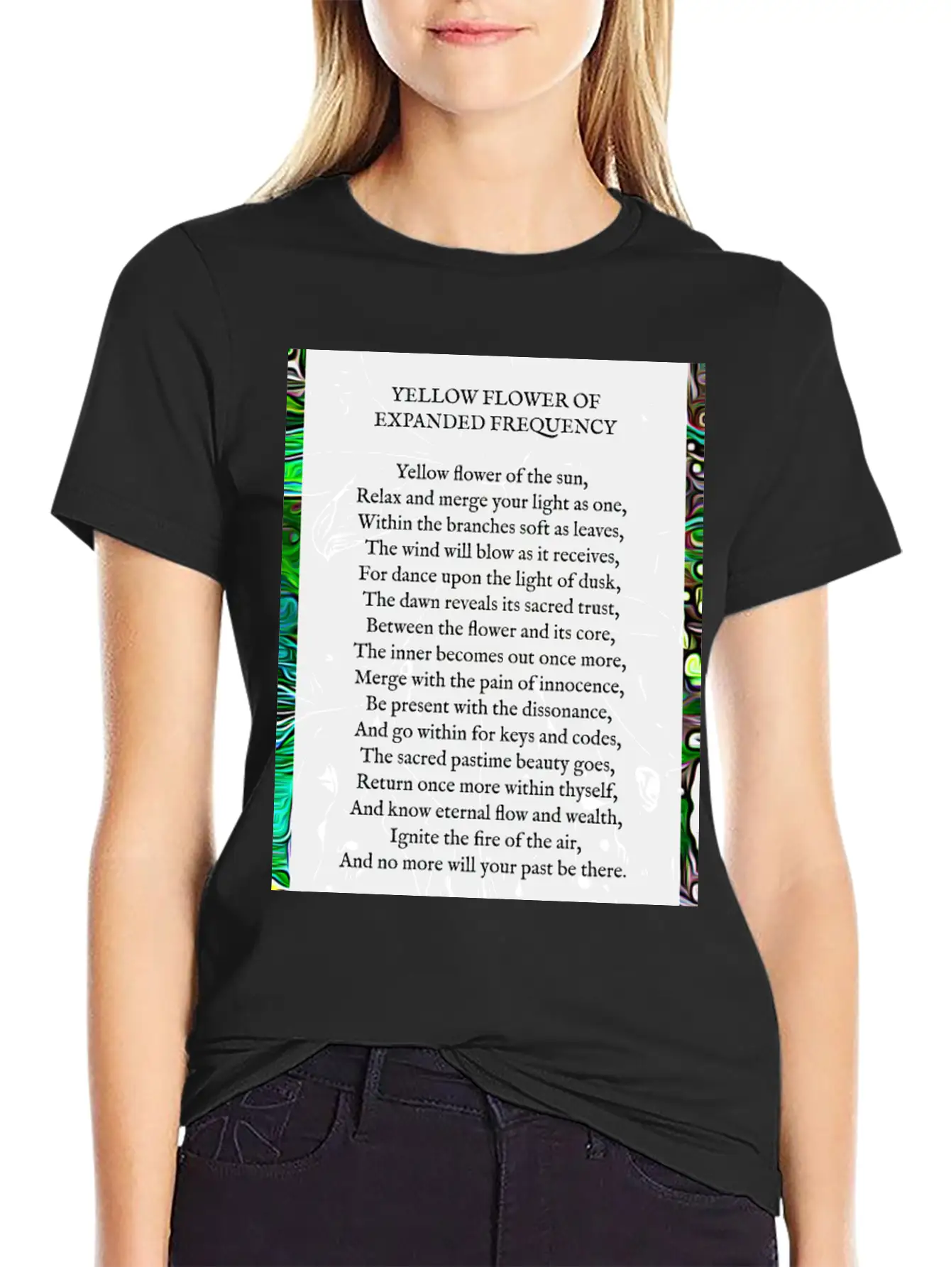 Yellow Flower Of Expanded Frequency Poem Relaxed Everyday Tee – Lightweight And Durable Cotton