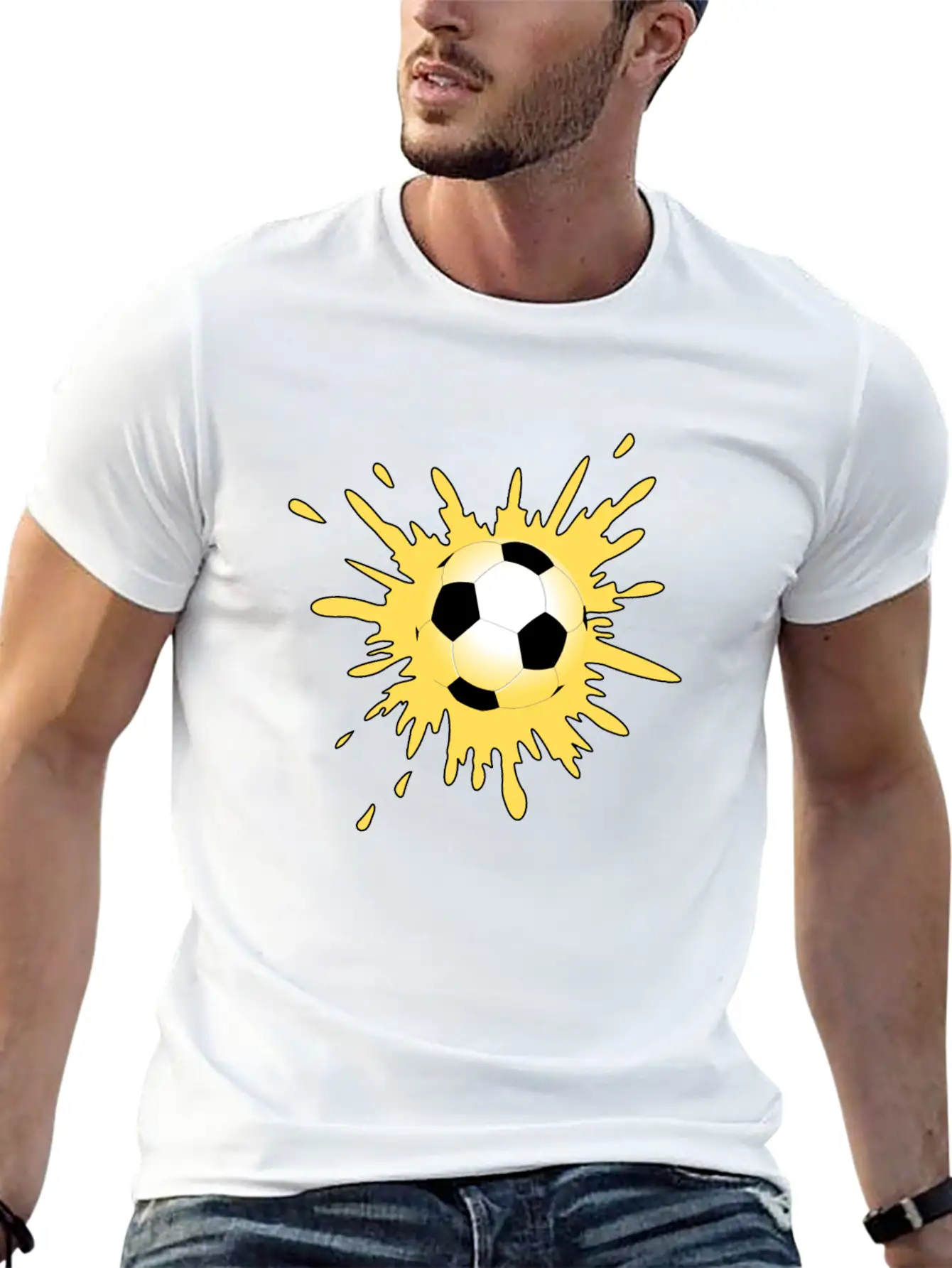 Yellow Paint Splatter Soccer Ball Lightweight Cotton T-Shirt – Daily Comfort Graphic Shirt