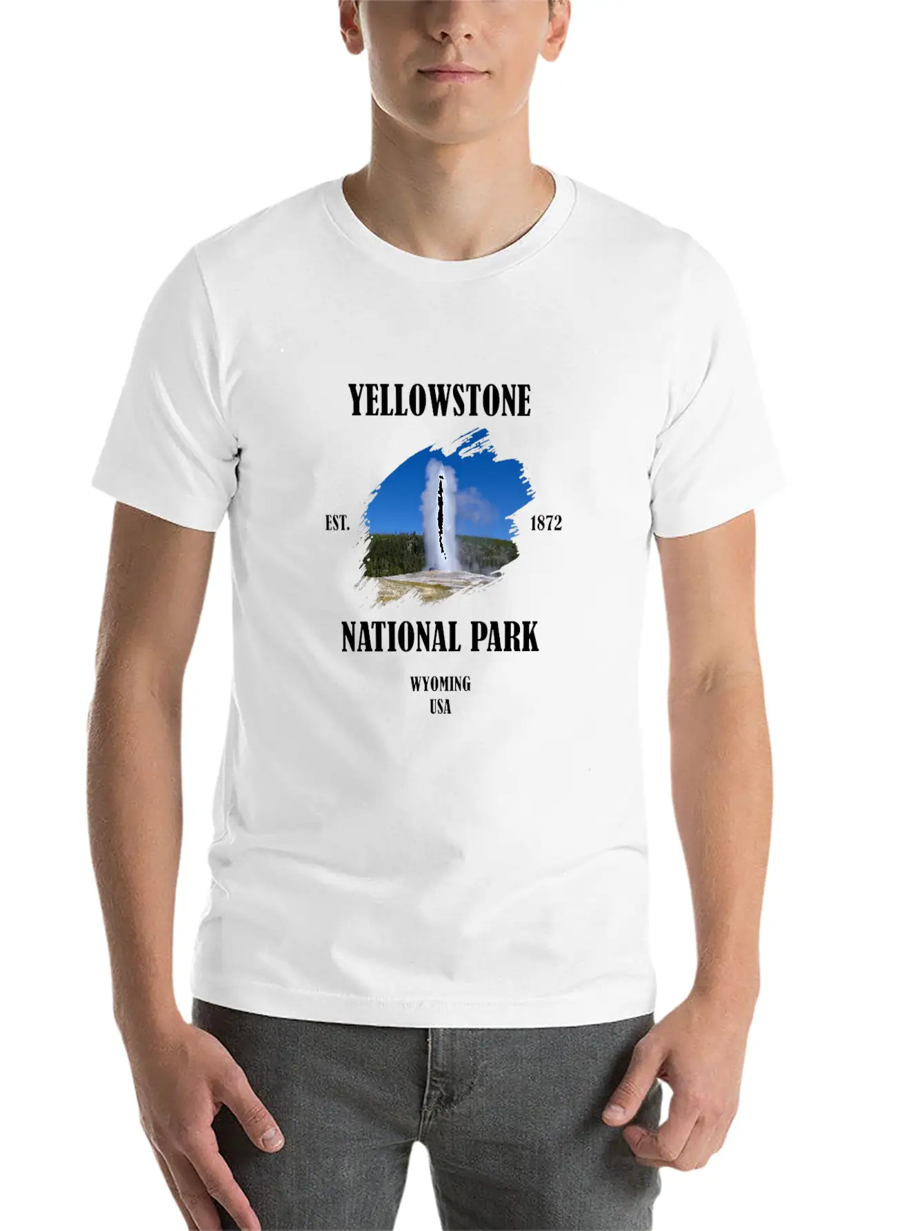 Yellowstone National Park Wyoming USA Geyser Bison Unisex Casual T-Shirt ��� Clean Design For Daily Comfort