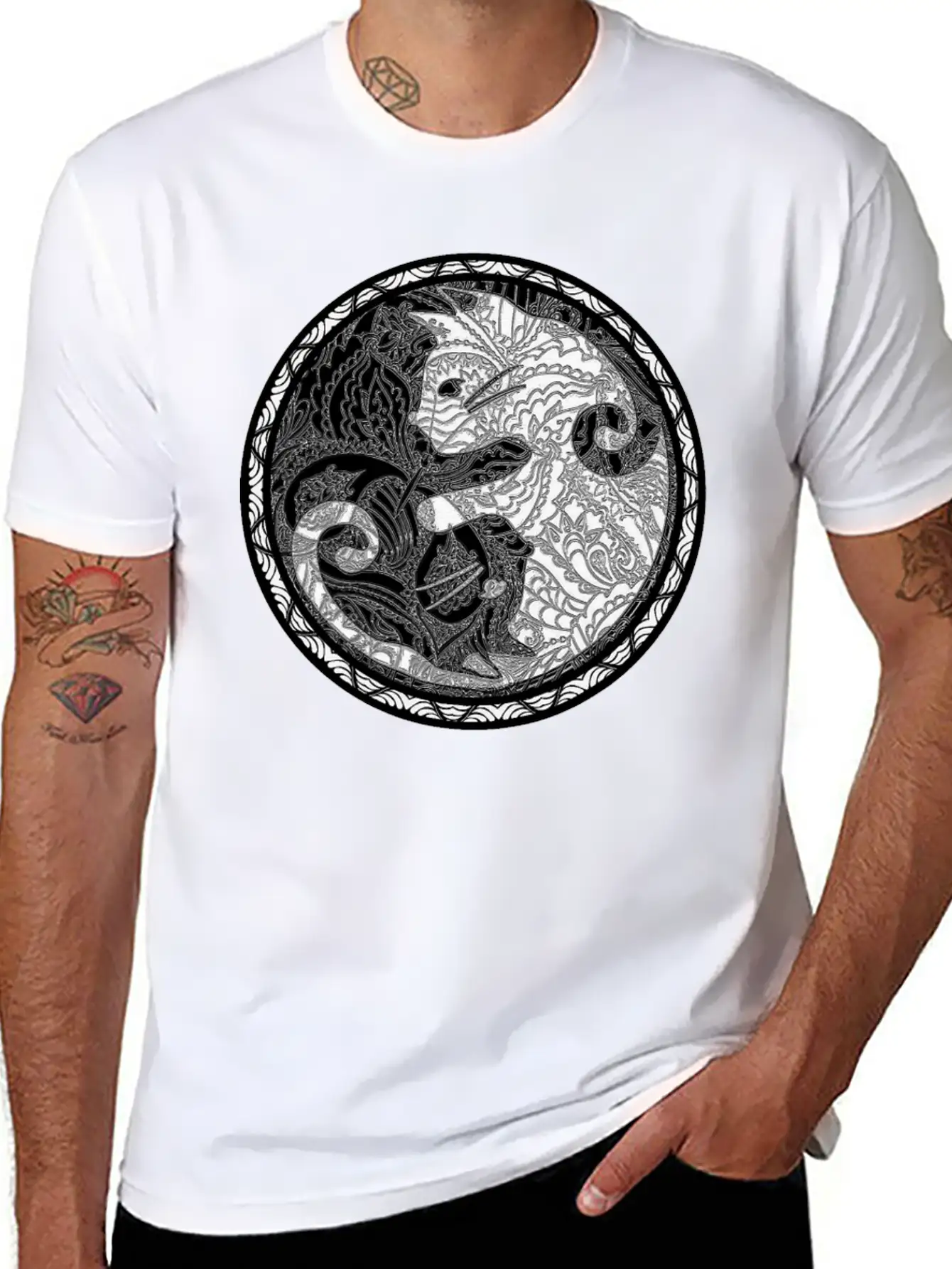 Yin Yang Cats Paisley Print T Shirt Essential Cotton Tee For Daily Outfits – Unisex Style