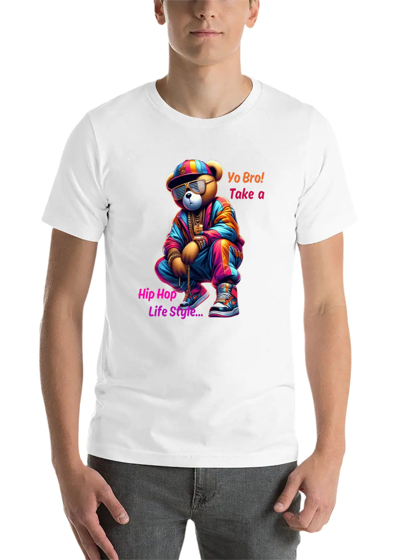 "Yo Bro! Take A HipHop Life Style" Cute Rap Bear Unisex Casual T-Shirt – Clean Design For Daily Comfort