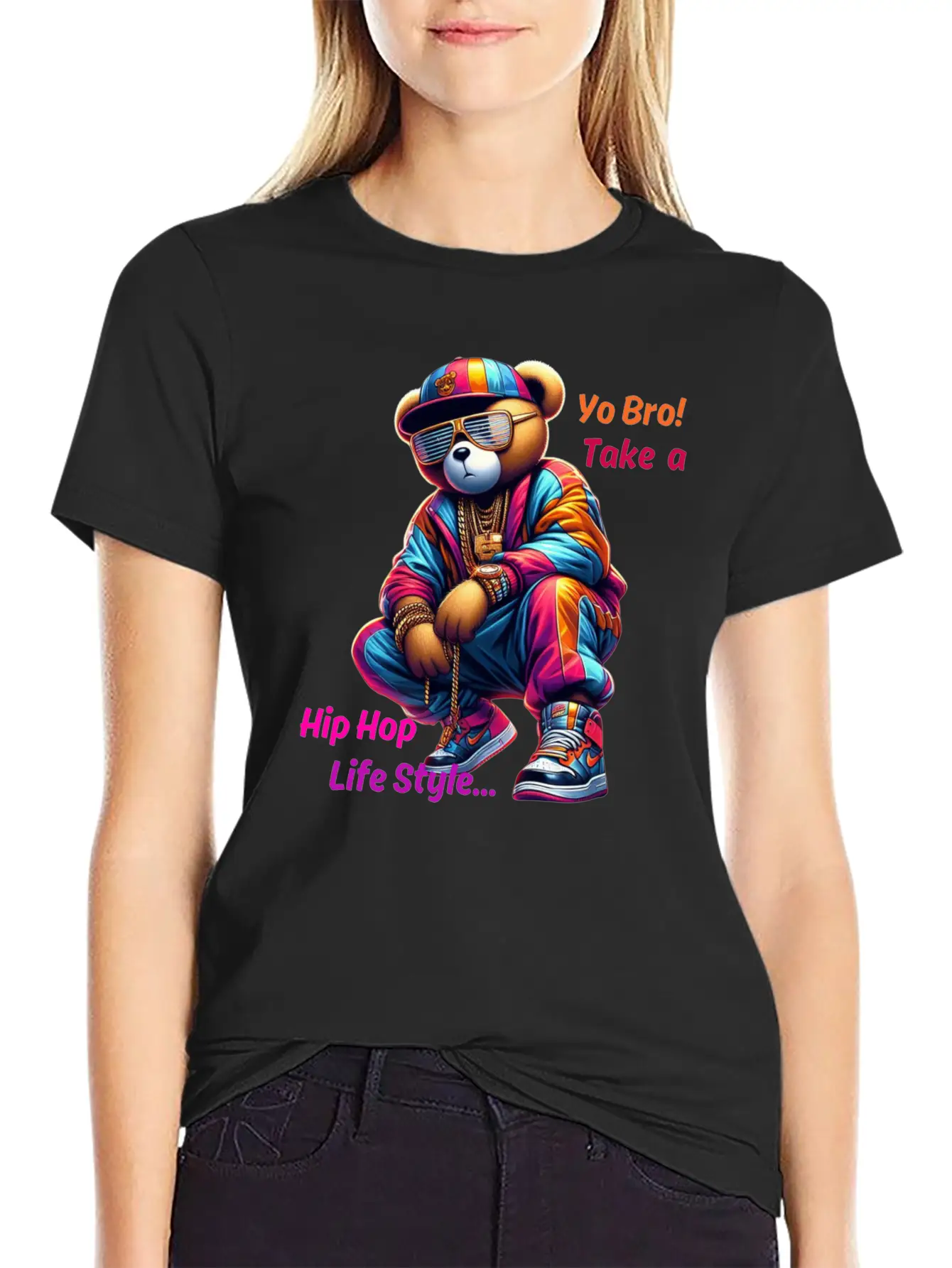 "Yo Bro! Take A HipHop Life Style" Cute Rap Bear Unisex Casual T-Shirt – Clean Design For Daily Comfort